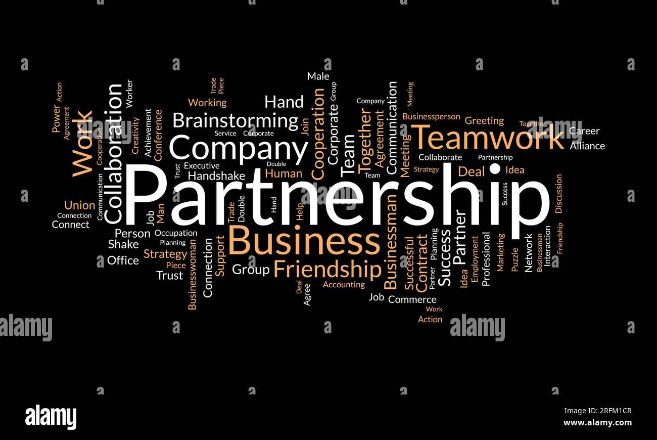 Concept d'arrière-plan Word Cloud pour le partenariat. Succès du travail d'équipe d'entreprise, stratégie d'amitié du succès de l'entreprise. illustration vectorielle. Illustration de Vecteur