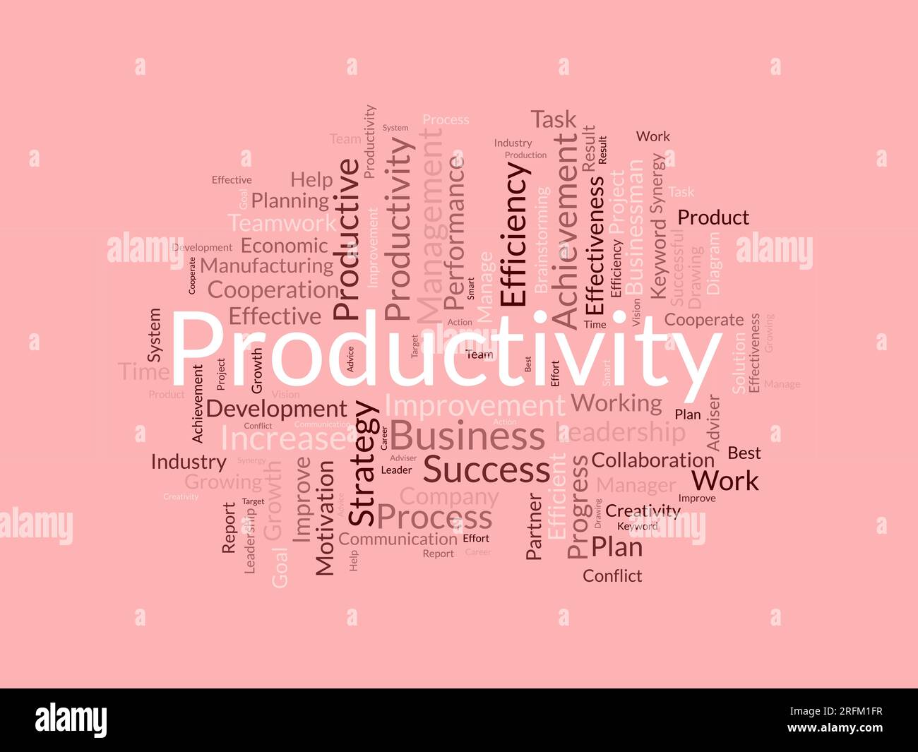 Concept d'arrière-plan Word Cloud pour la productivité. Réalisation d'entreprise, performance de progression productive de la croissance économique. illustration vectorielle. Illustration de Vecteur