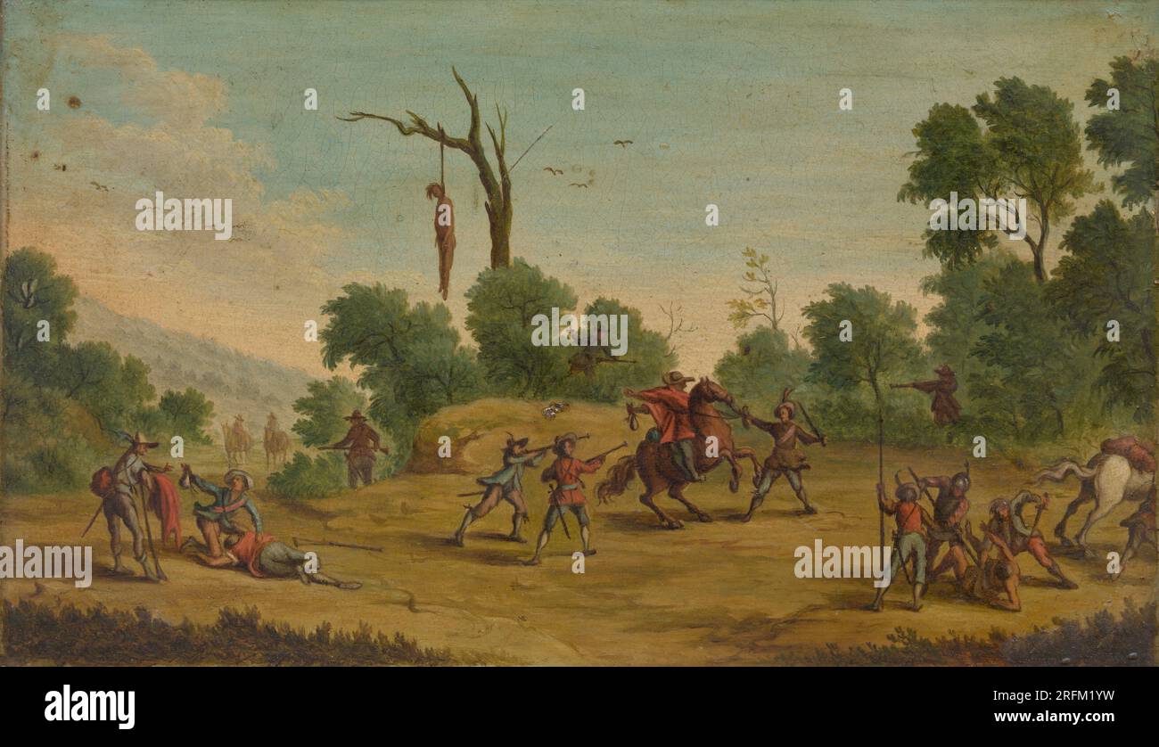 Cavaliers attaqués par des voleurs entre 1601 et 1700 par Jacques Callot Banque D'Images