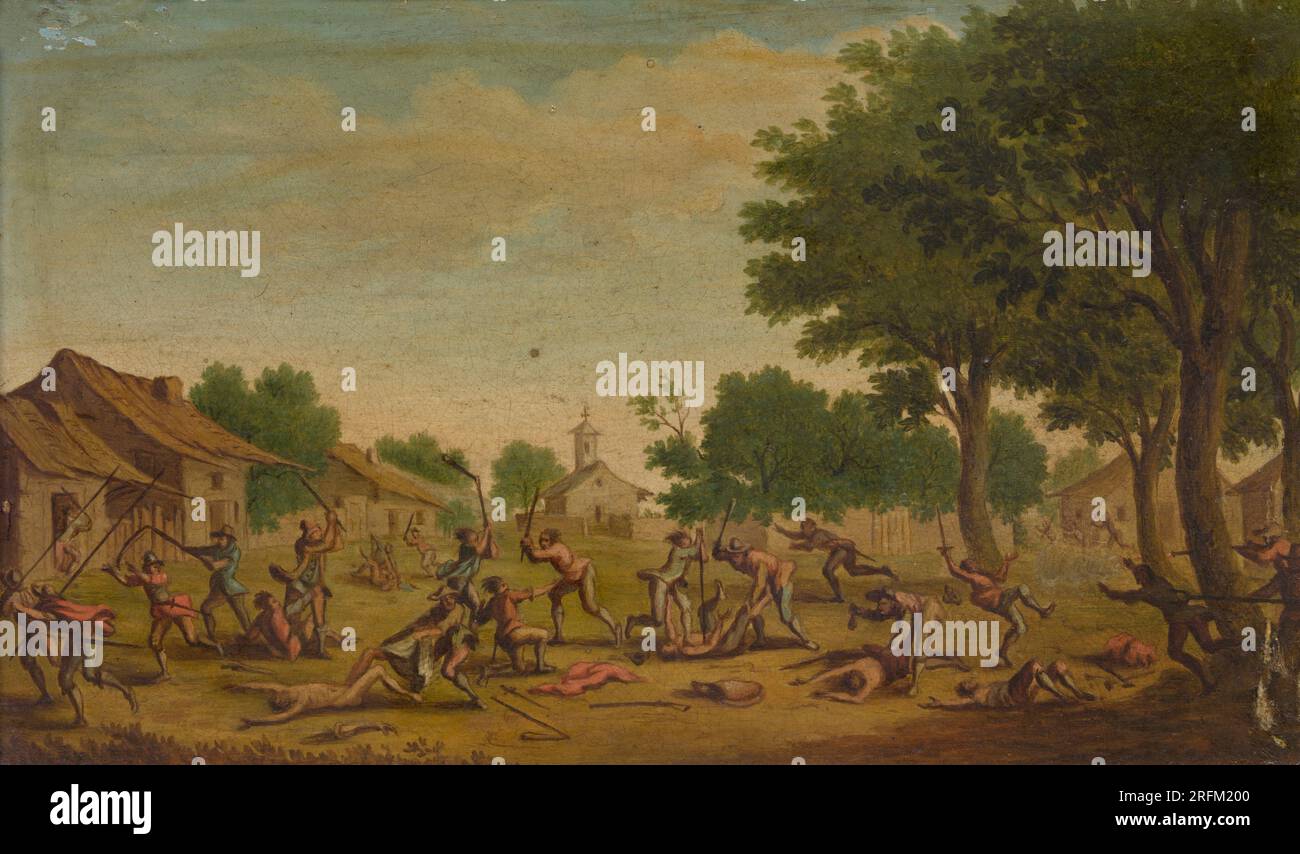 Combat de village entre 1601 et 1700 par Jacques Callot Banque D'Images