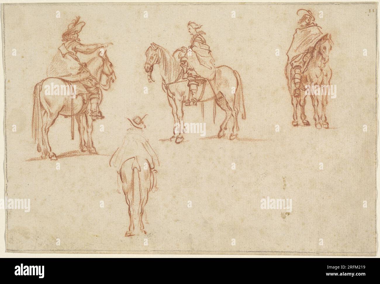 'Jacques Callot, étude de quatre cavaliers, 1628 ou avant, craie rouge sur papier couché, total : 17,3 x 25,5 cm (6 13/16 x 10 1/16 po), Collection Rosenwald, 1961.17.51' Banque D'Images