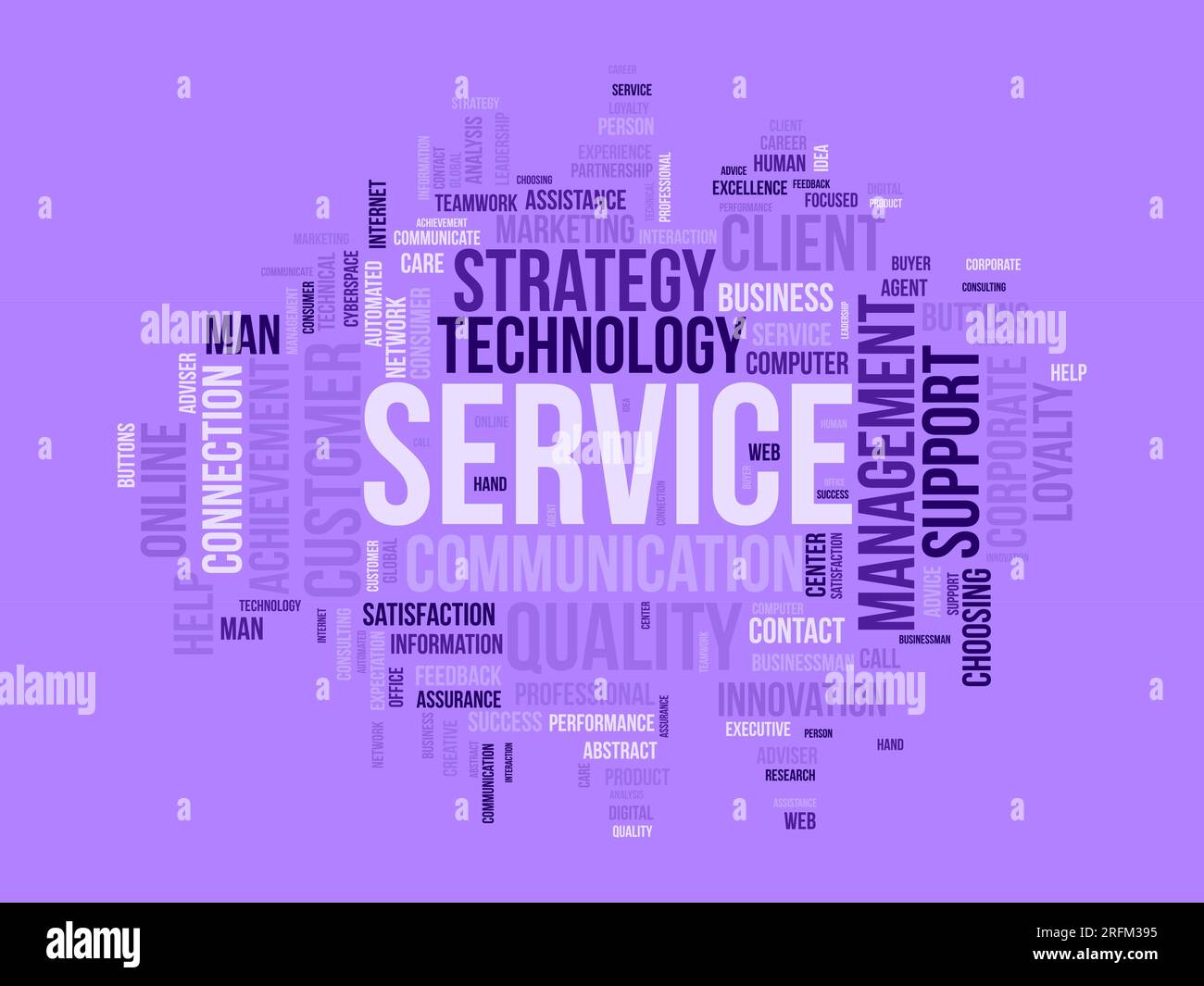 Concept d'arrière-plan Word Cloud pour le service. Soutien de la qualité, conseils de gestion de la clientèle en matière de stratégie de communication. illustration vectorielle. Illustration de Vecteur