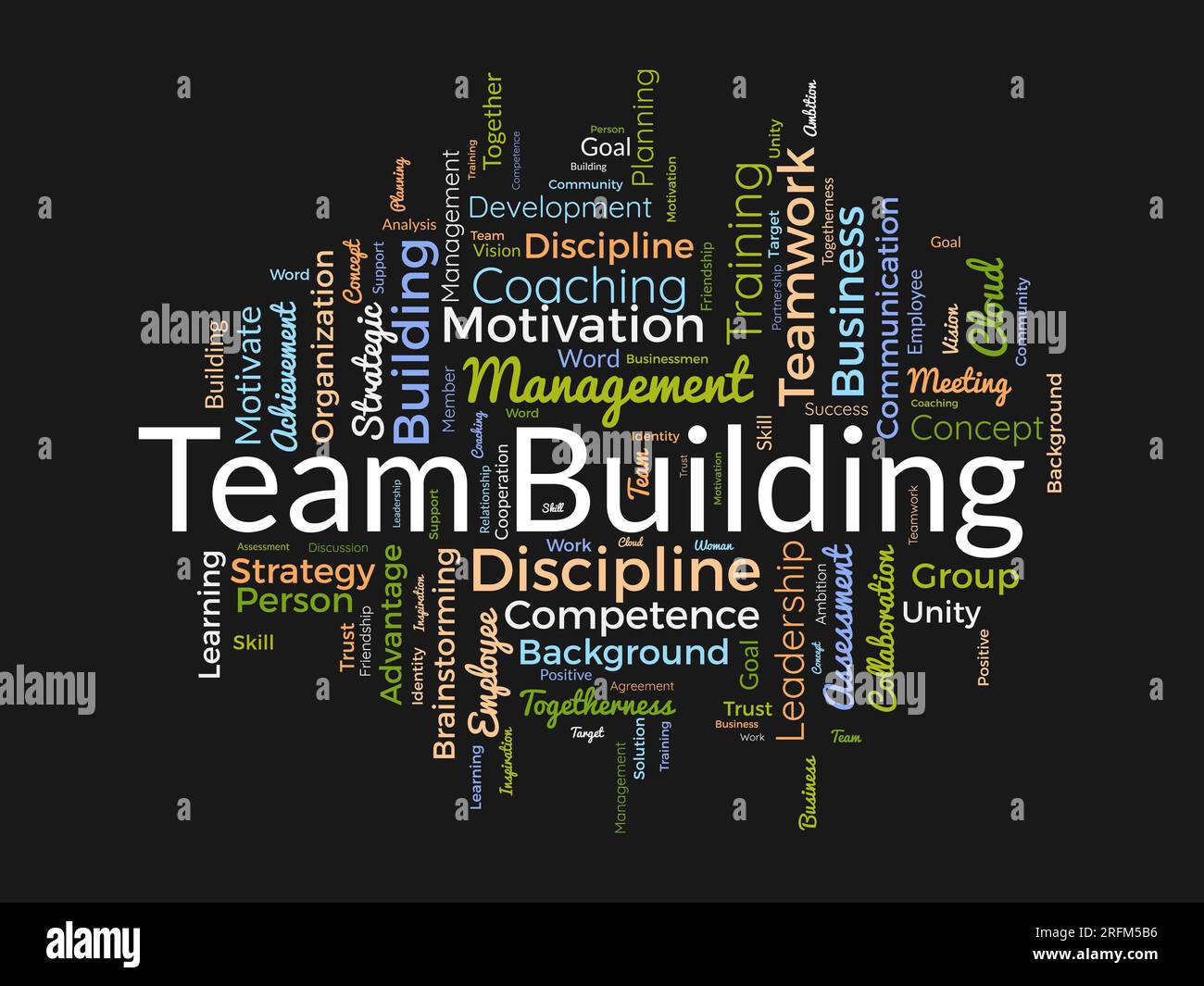 Concept d'arrière-plan de nuage de mots pour Team building. Gestion du coaching de motivation avec évaluation des affaires. illustration vectorielle. Illustration de Vecteur