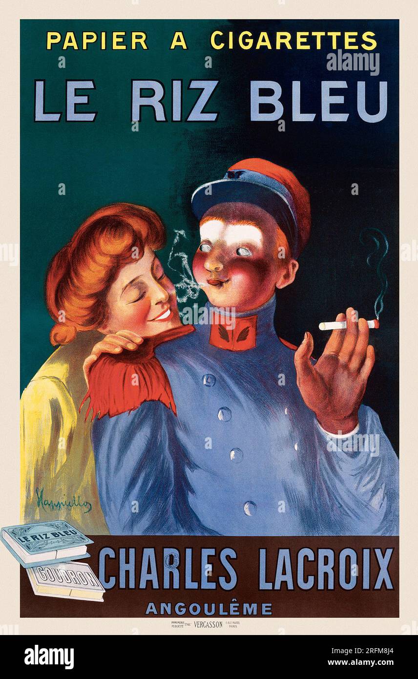 Le riz Bleu papier A cigarettes, France 1913 - affiche publicitaire vintage de Leonetto Cappiello Banque D'Images