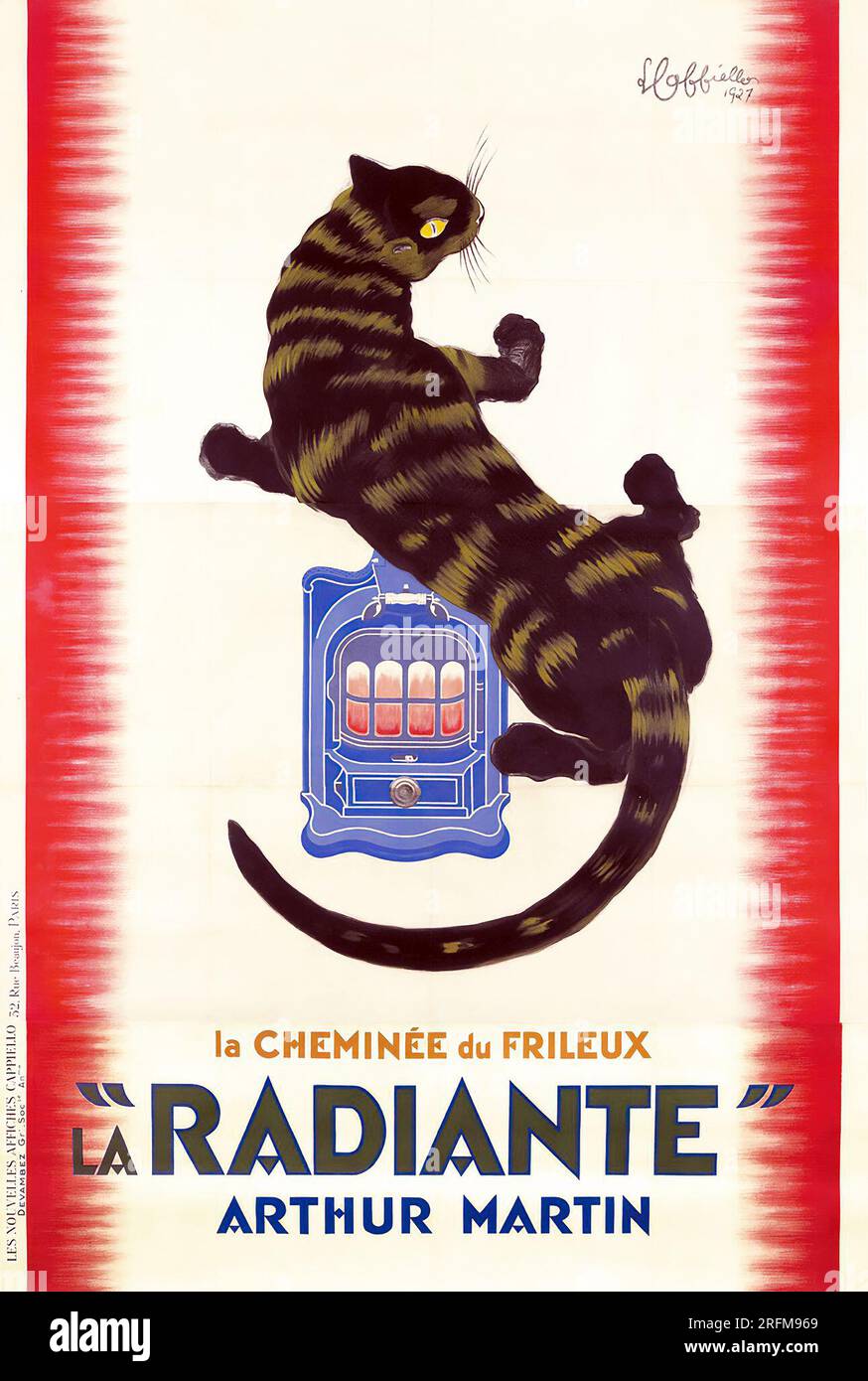 Affiche art déco vintage par Leonetto Cappiello, 1927. La Radiante feat un chat et un chauffage Banque D'Images