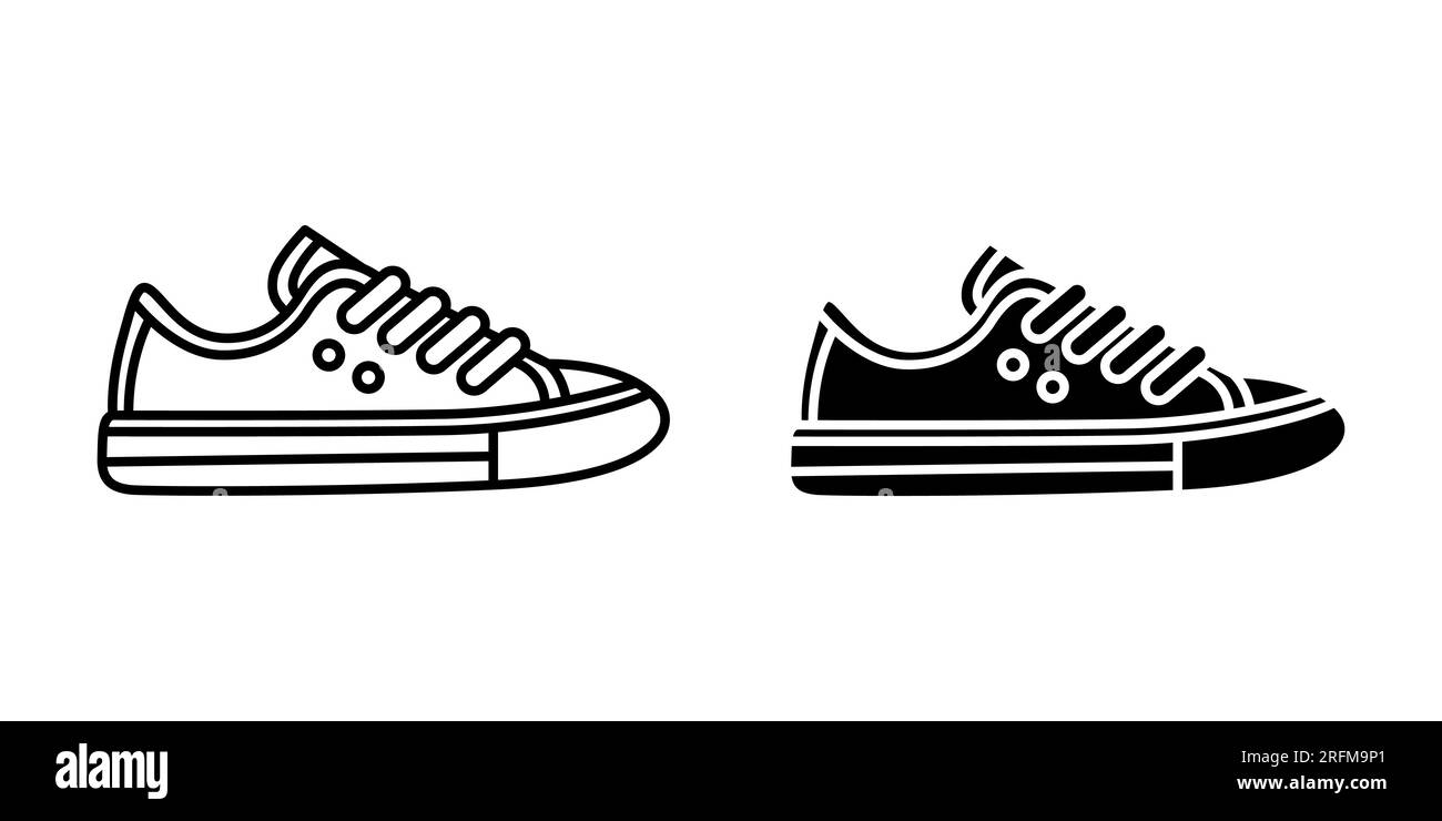 Flat Vector Silhouette Chaussures ou Sneakers Icon Set isolé. Icônes de chaussures Illustration de Vecteur