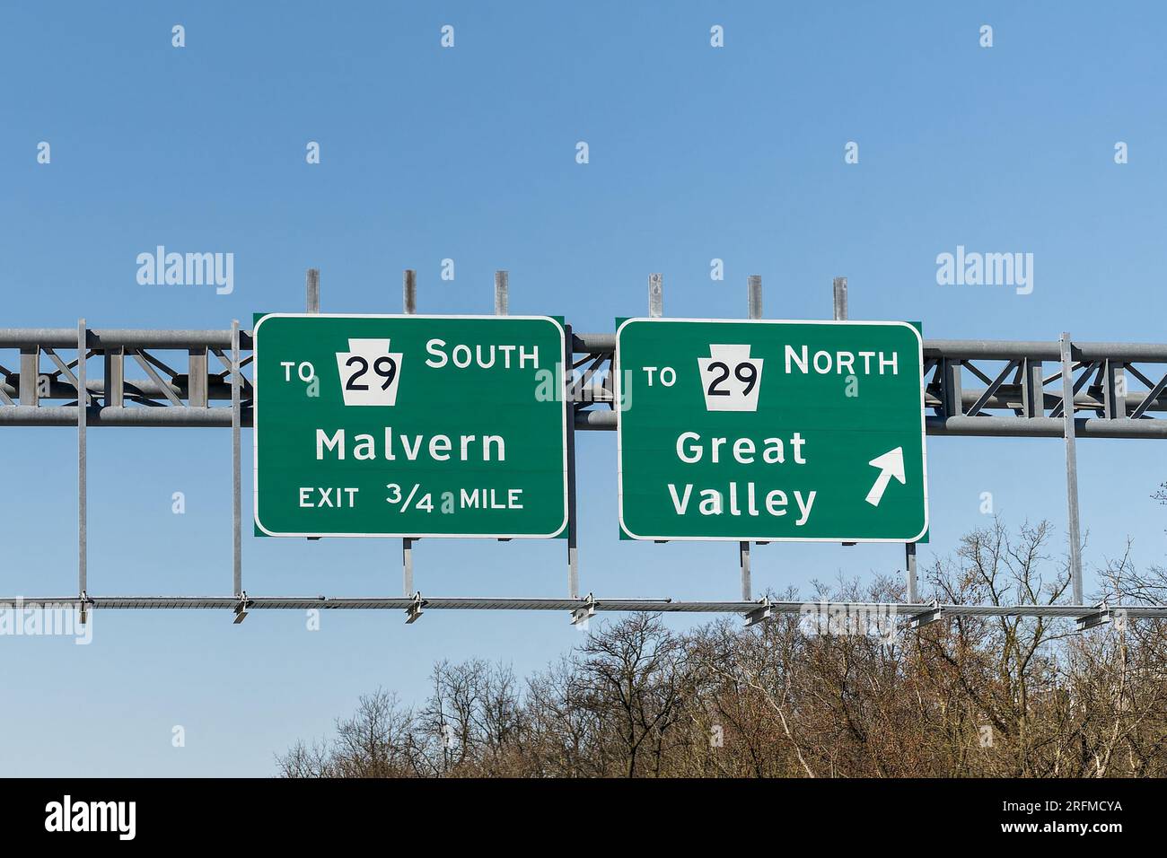 Panneaux de sortie à Malvern, Pennsylvanie sur US202 South PA 29 South Malvern et PA 29 North Great Valley Banque D'Images