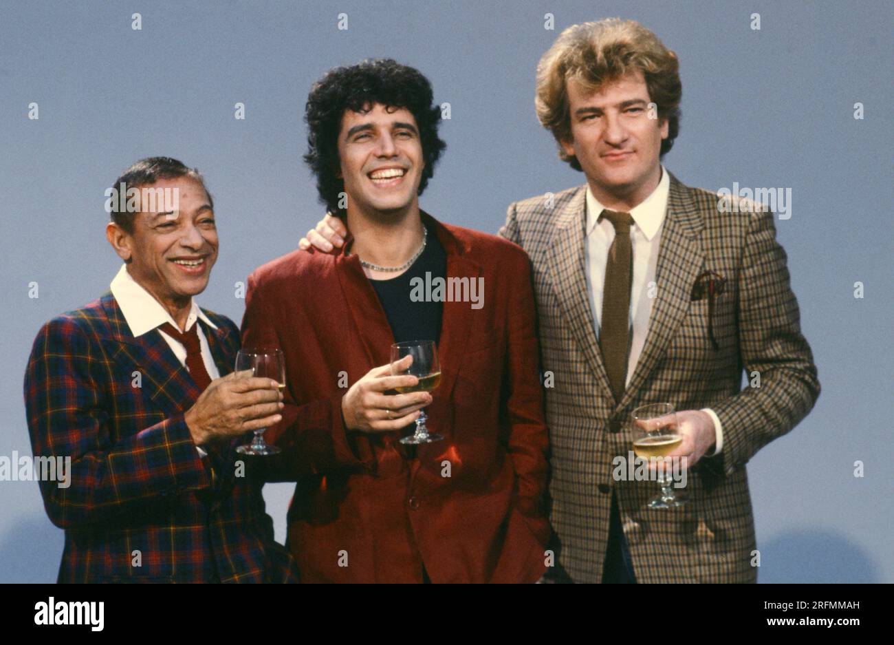 Henri Salvador, Julien Clerc et Eddy Mitchell sur l'ensemble de l'émission télévisée 'Formule un+1' diffusée sur TF1. Janvier 1983 Banque D'Images