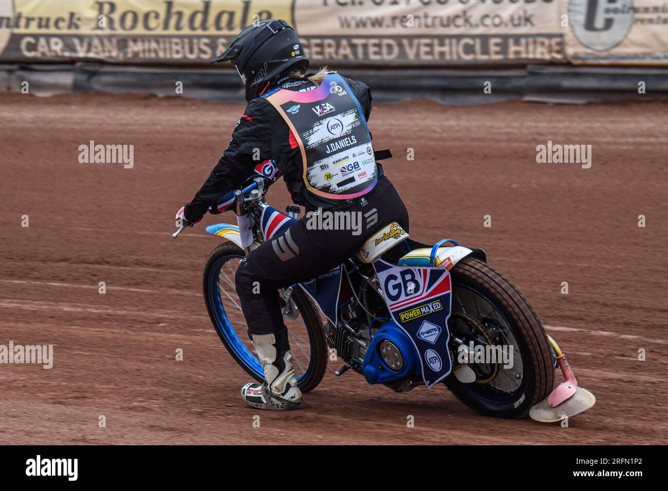 Jane Daniels, Championne du monde d'Enduro en piste lors de la FIM Women's Speedway Academy au National Speedway Stadium, Manchester, le vendredi 4 août 2023. (Photo : Ian Charles | MI News) crédit : MI News & Sport / Alamy Live News Banque D'Images