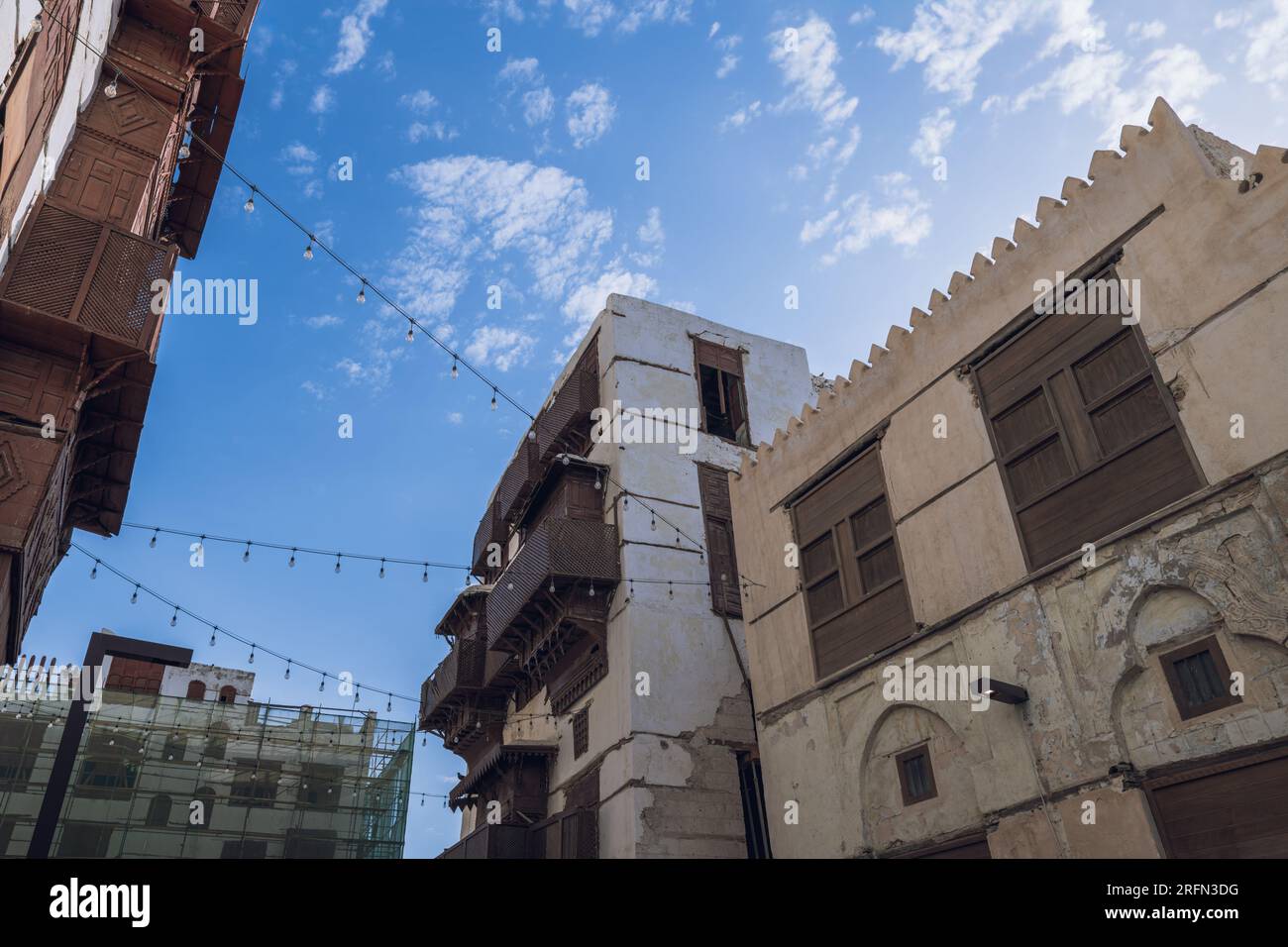 Vieille ville d'Al-Balad avec des maisons musulmanes traditionnelles, Djeddah, Arabie Saoudite Banque D'Images