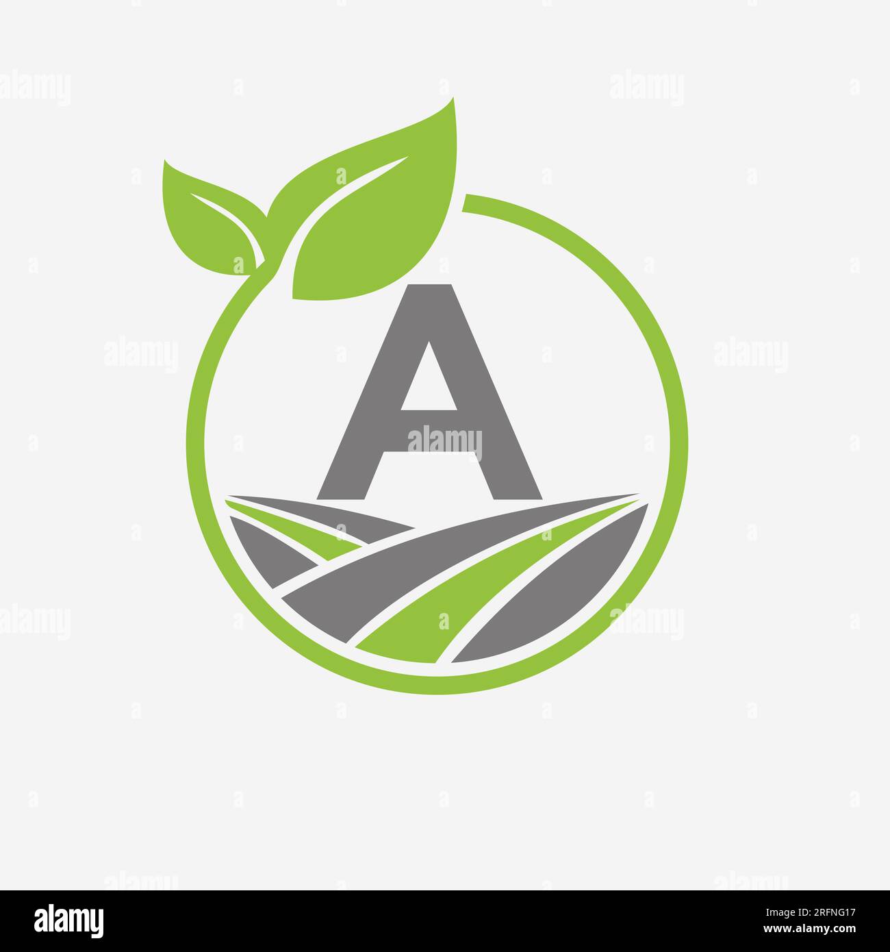 Logo Agriculture sur lettre A avec symbole feuille et champ. Modèle de symbole de logotype agricole Illustration de Vecteur