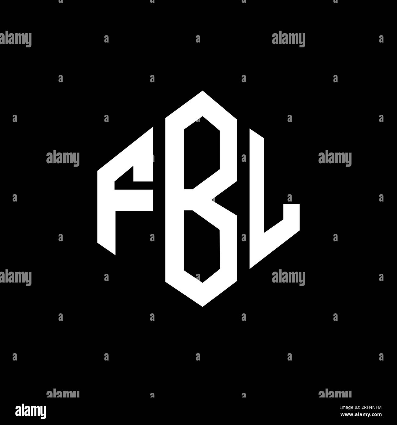 Logo de lettre FBL avec forme de polygone. Design de logo en forme de polygone et de cube FBL. Modèle de logo vectoriel hexagone FBL couleurs blanches et noires. FBL monogr Illustration de Vecteur