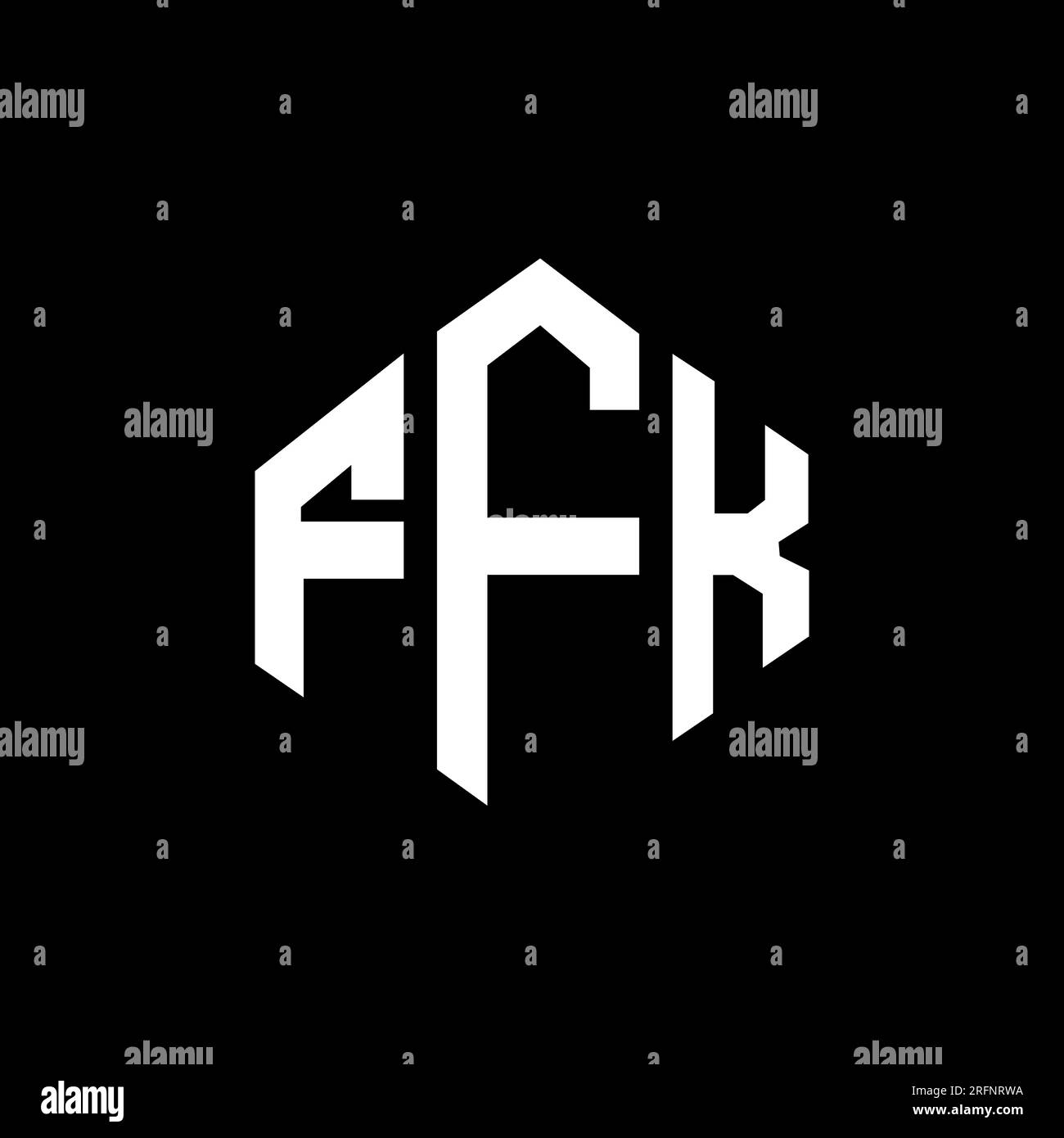 Logo de lettre FFK avec forme de polygone. Polygone FFK et logo en forme de cube. Modèle de logo vectoriel hexagone FFK couleurs blanc et noir. FFK monogr Illustration de Vecteur