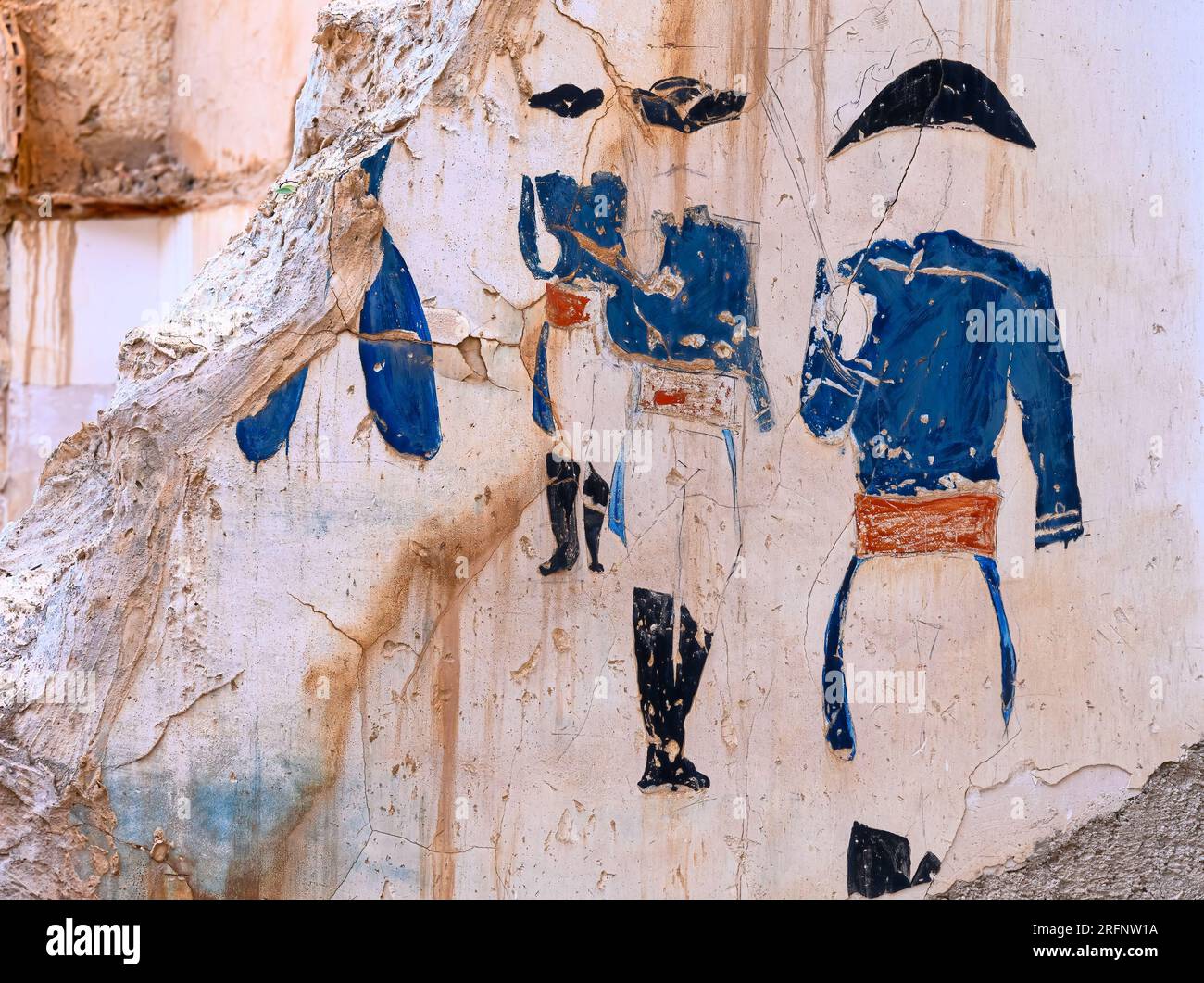 Villajoyosa, Espagne, peinture murale antique de soldats en uniforme. Il a été récemment découvert sur un chantier dans le centre-ville. Banque D'Images