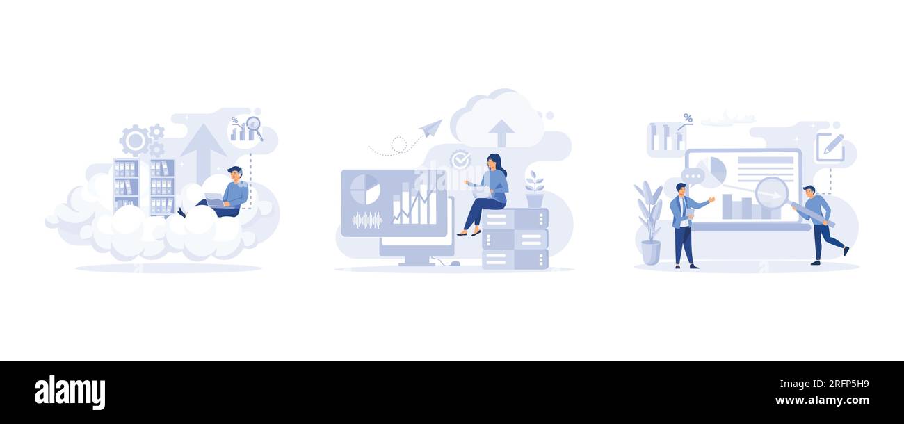 Big Data et Cloud Computing. Concept de données exploitables. illustration vectorielle moderne plate Illustration de Vecteur