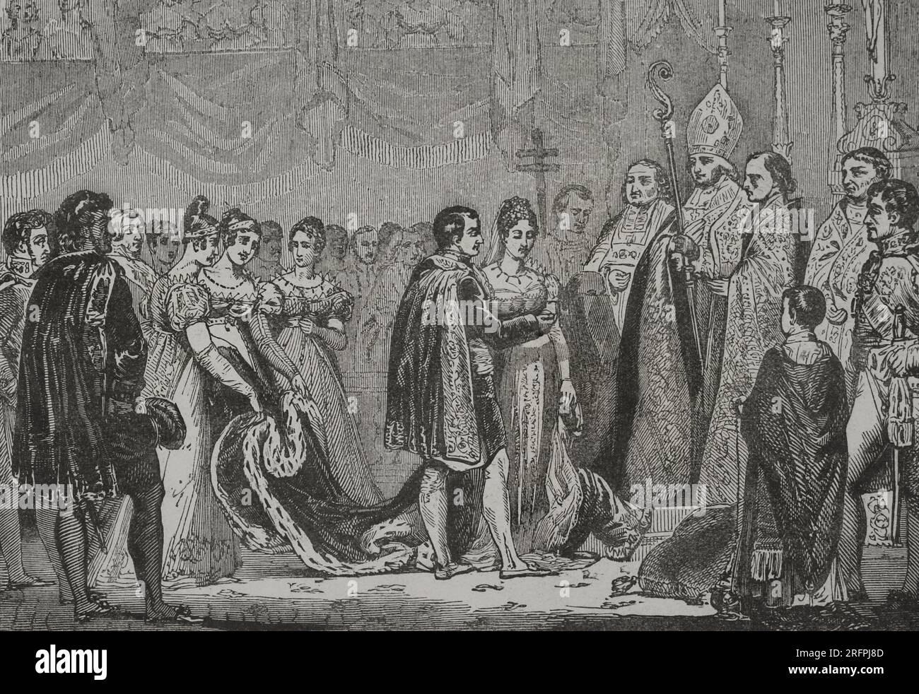 Napoléon Bonaparte (1769-1821). Empereur de France (1804-1815). Premier Empire français. Paris. Mariage de Napoléon Ier à Marie-Louise d'Autriche (1791-1847), 2 avril 1810. Gravure. Los Héroes y las Grandezas de la Tierra. Tomo V. 1855. Banque D'Images