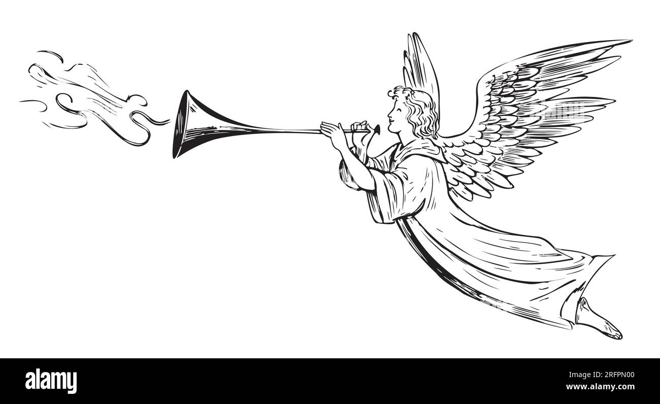 Ange avec des ailes croquis à la main dessiné dans le style Doodle Vector Illustration de Vecteur