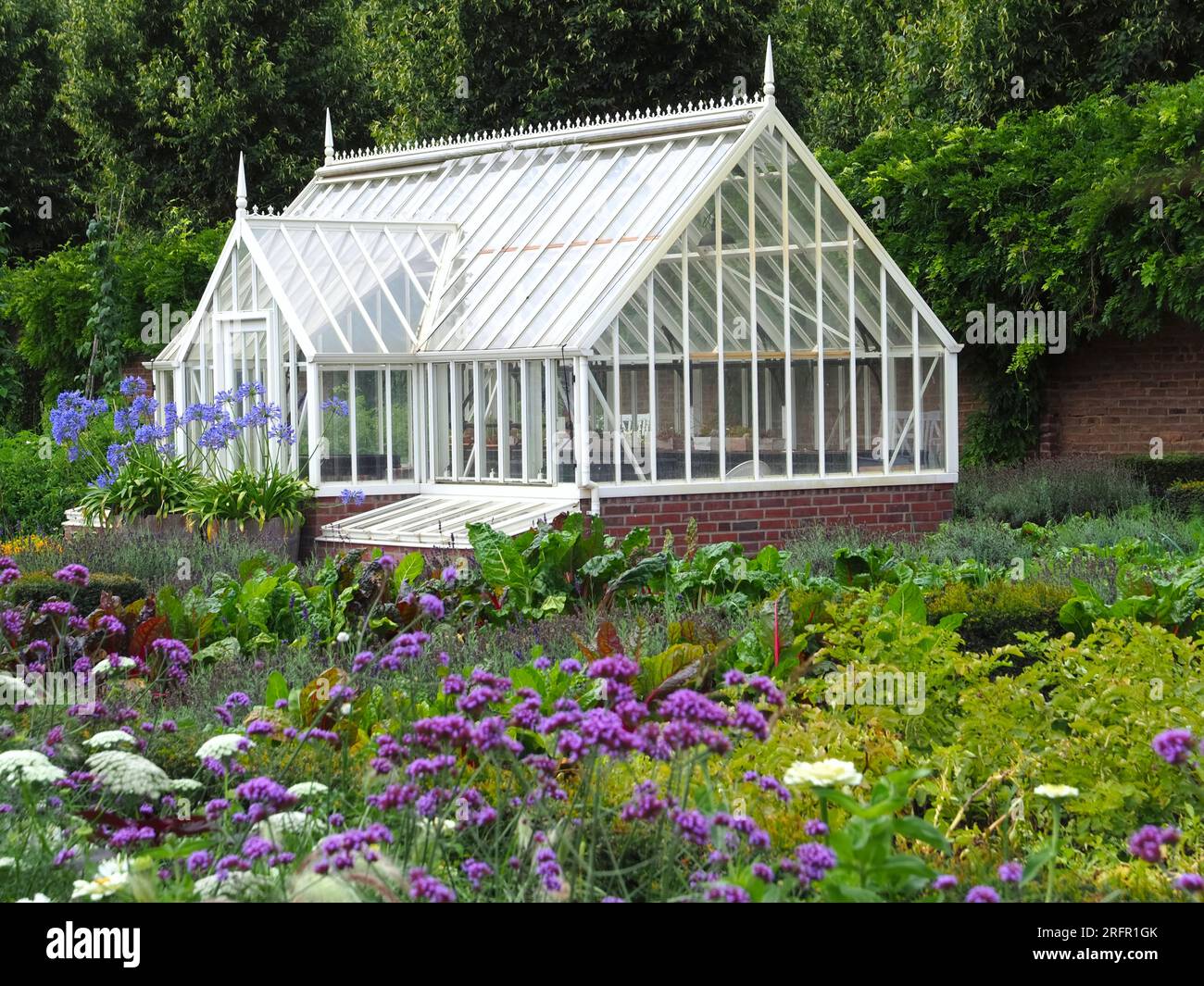 serre blanche dans un potager Banque D'Images