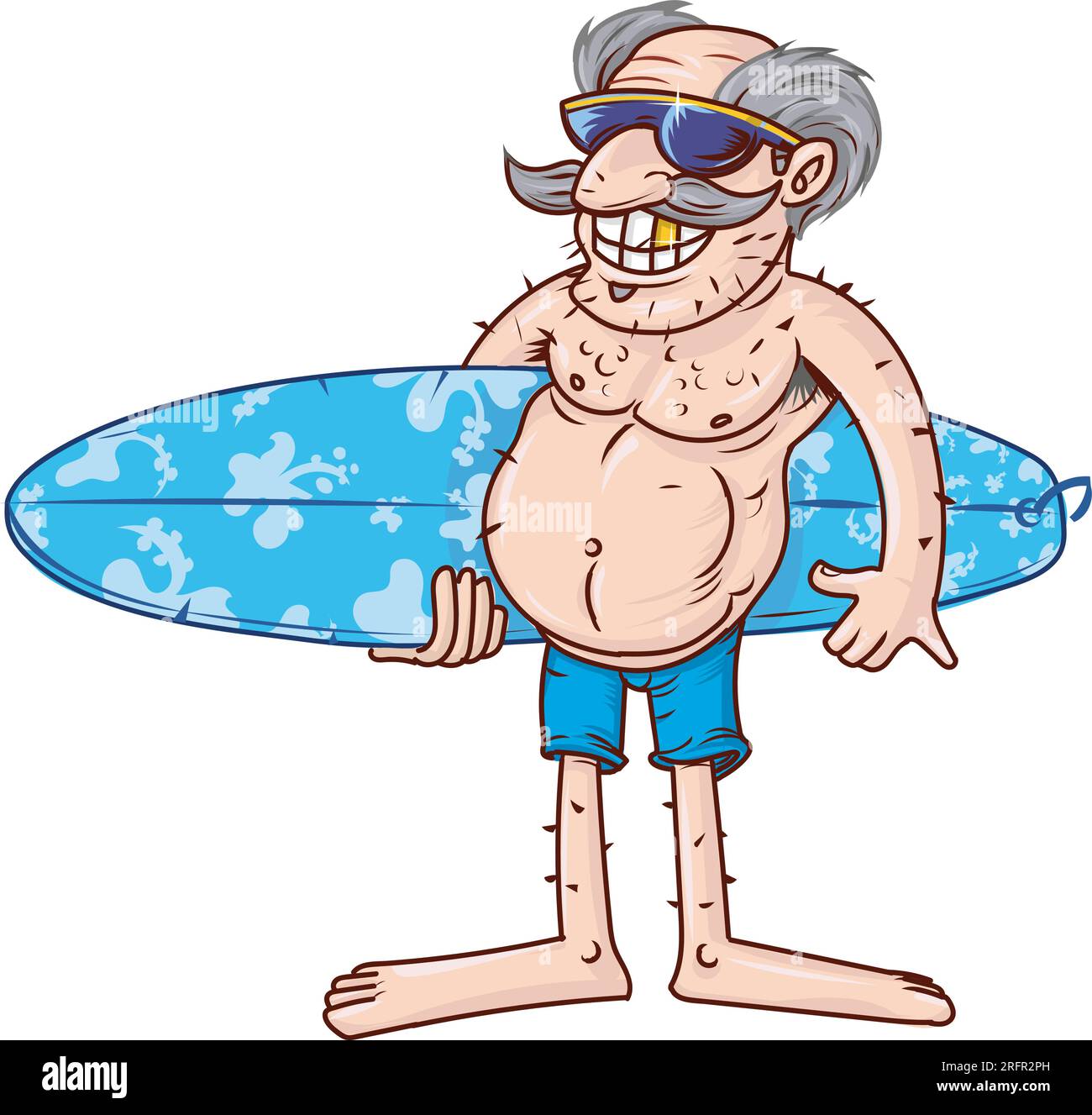 Homme senior avec planche de surf sur fond blanc Illustration de Vecteur