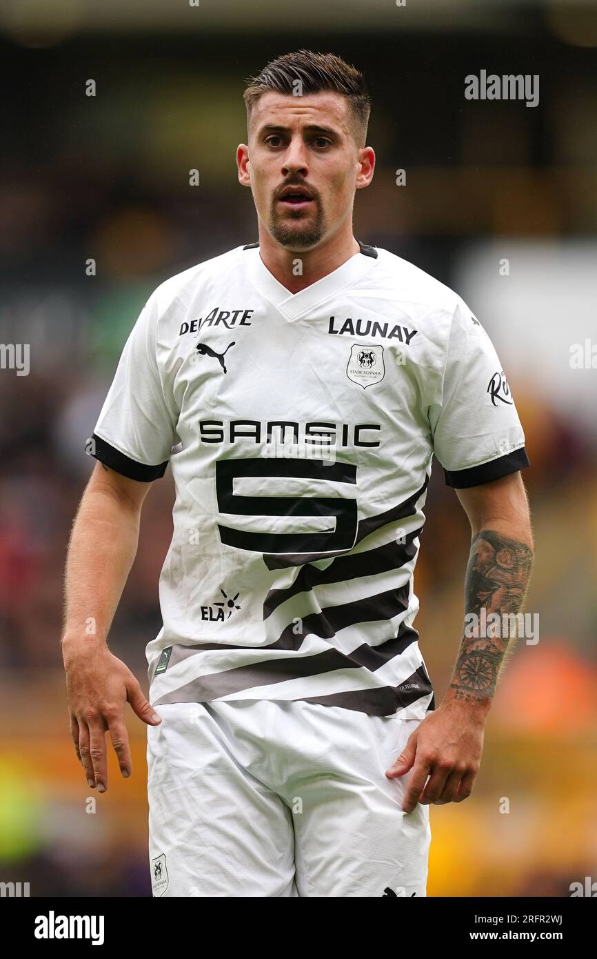 Baptiste Santamaria du Stade Rennais en action lors du match amical de pré-saison au Molineux Stadium, Wolverhampton. Date de la photo : Samedi 5 août 2023. Banque D'Images Baptiste Santamaria du Stade Rennais en action lors du match amical de pré-saison au Molineux Stadium, Wolverhampton. Date de la photo : Samedi 5 août 2023. Banque D'Images