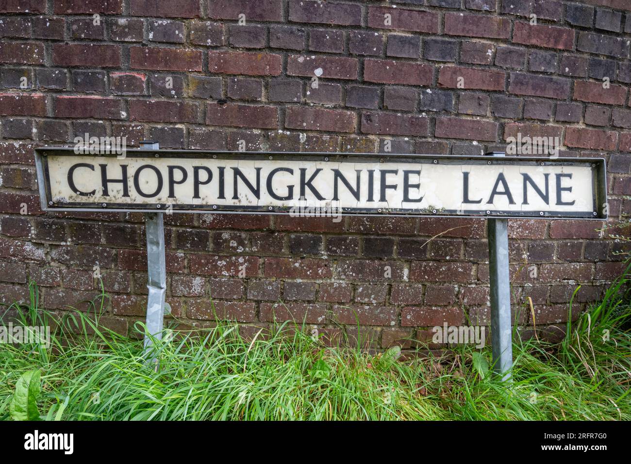 Choppingknife Lane signe, un nom de rue inhabituel à Marlborough, Wiltshire, Angleterre, Royaume-Uni Banque D'Images