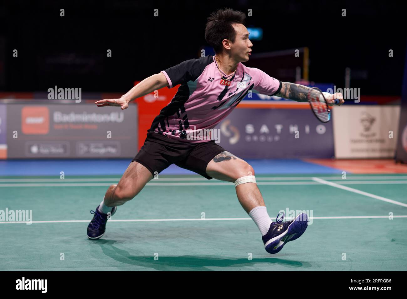 Sydney, Australie. 05 août 2023. Yang po Han du Taipei chinois en action lors du match de double masculin le jour 5 de l'Open de Badminton australien DU GROUPE SATHIO 2023 entre le Japon et le Taipei chinois au Quaycentre le 5 août 2023 à Sydney, Australie Credit : IOIO IMAGES/Alamy Live News Banque D'Images