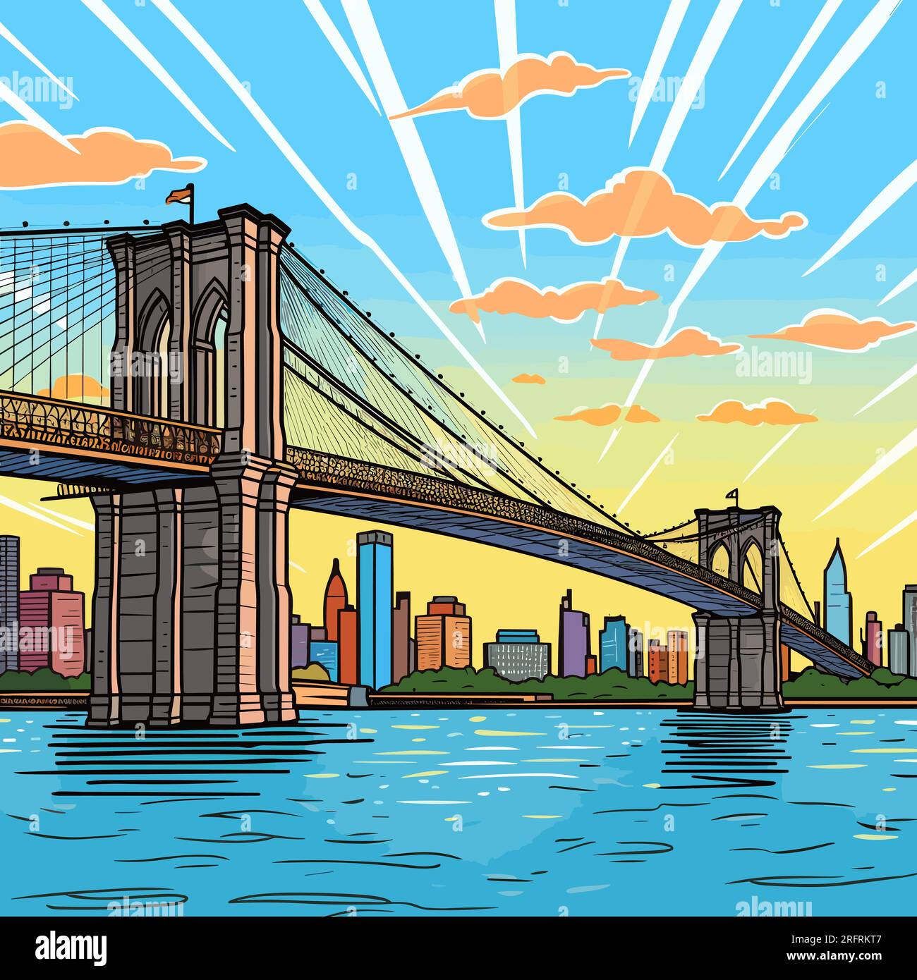 Brooklyn Bridge illustration dessinée à la main. Pont de Brooklyn ...