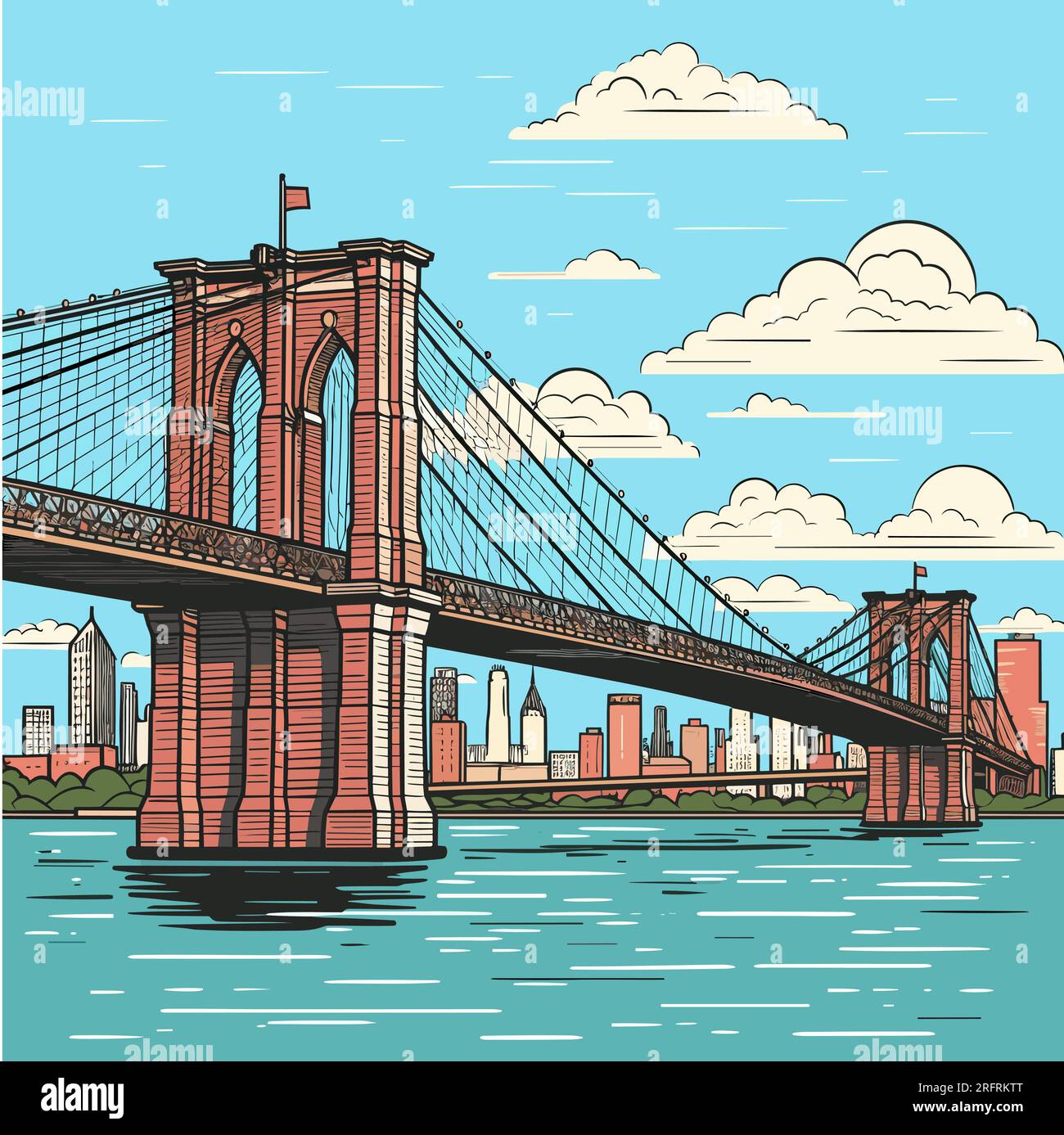 Brooklyn Bridge illustration dessinée à la main. Pont de Brooklyn ...