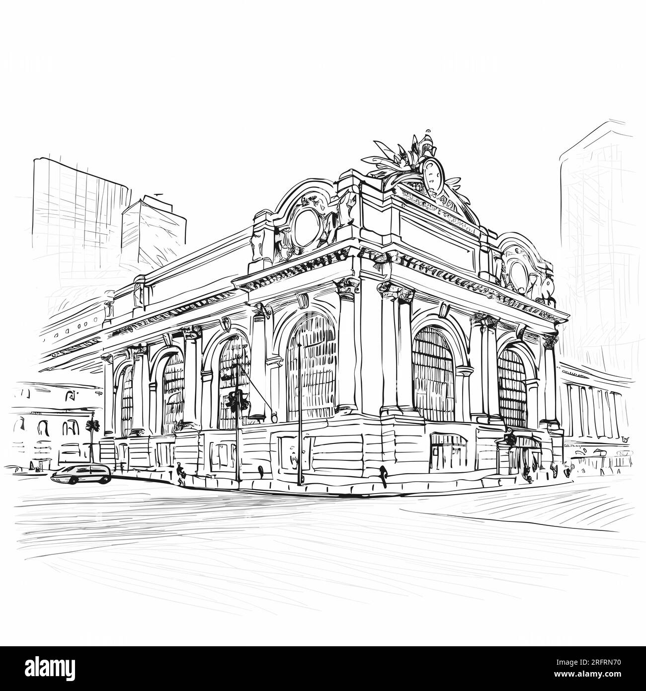 Grand Central terminal illustration dessinée à la main. Grand Central terminal. Illustration de dessin animé de style doodle vectoriel Illustration de Vecteur