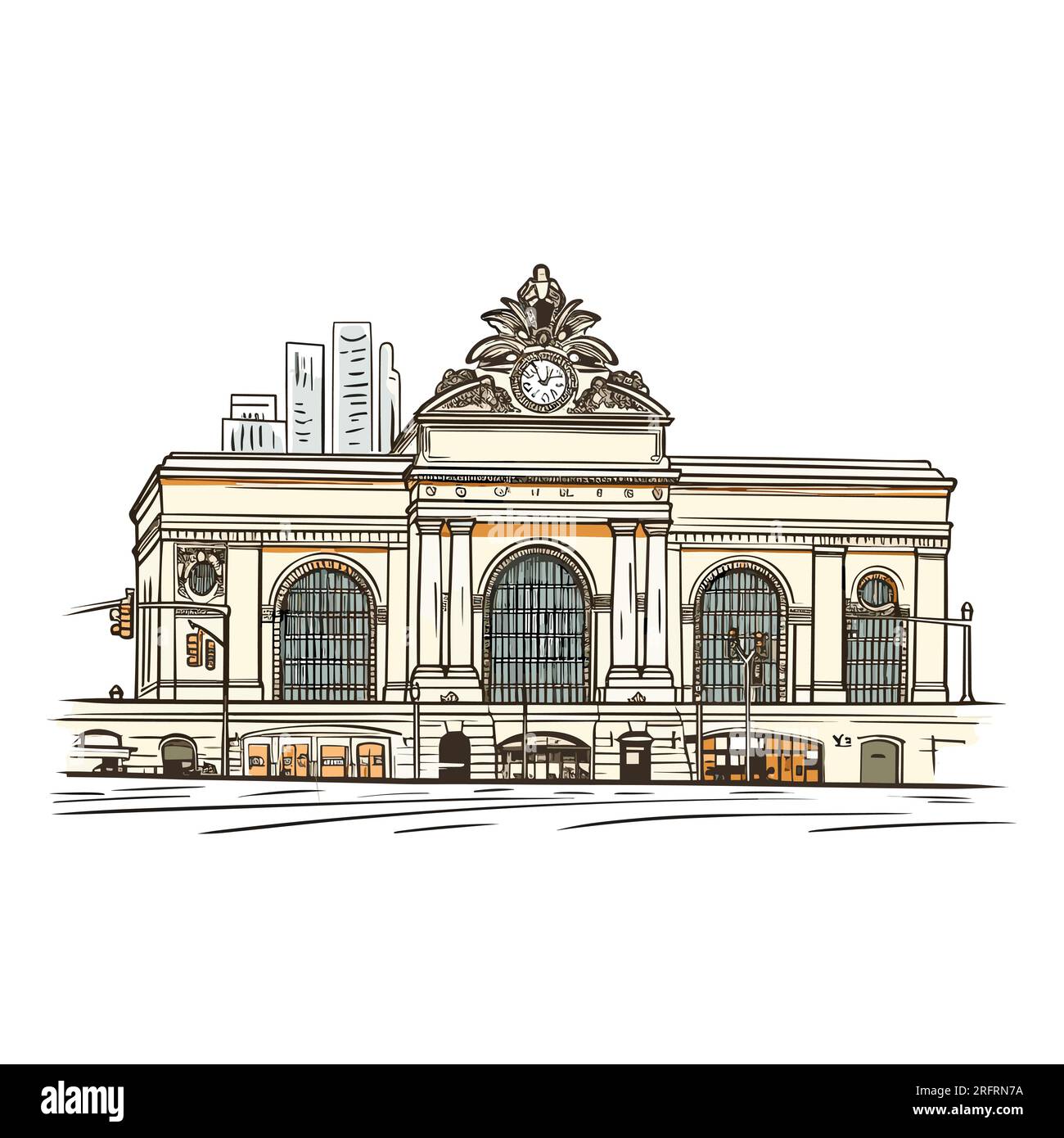 Grand Central terminal illustration dessinée à la main. Grand Central terminal. Illustration de dessin animé de style doodle vectoriel Illustration de Vecteur