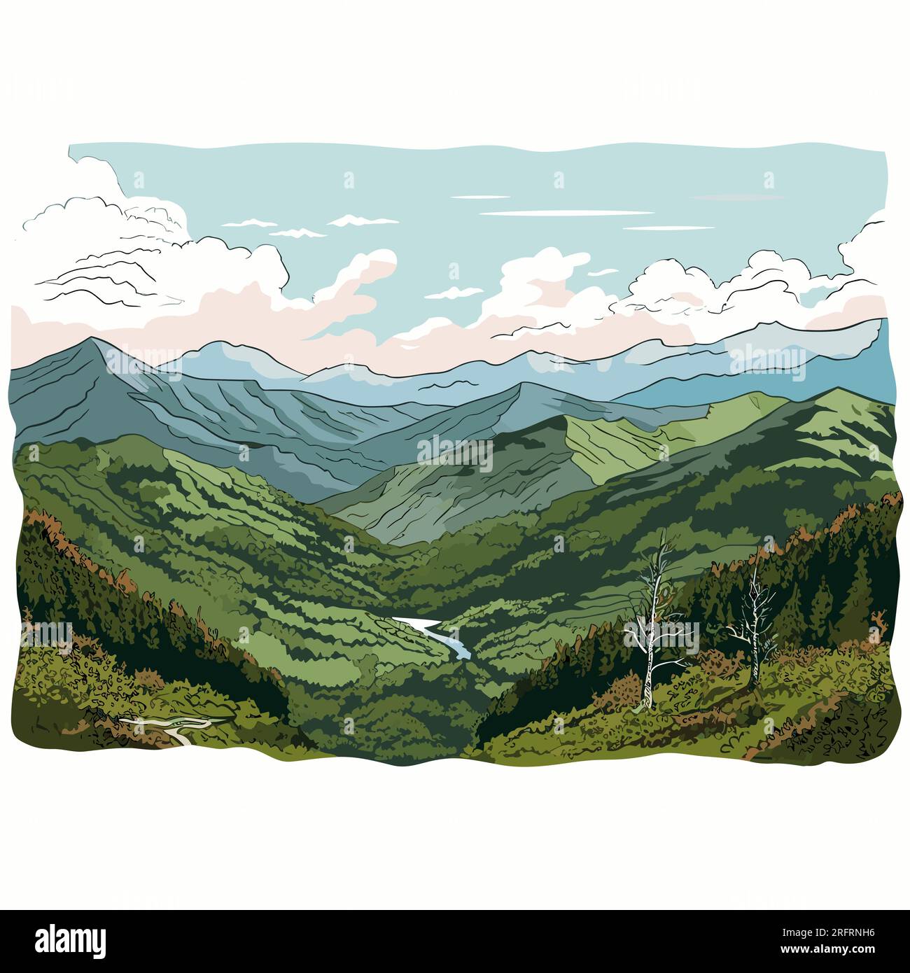 Great Smoky Mountains illustration dessinée à la main. Great Smoky Mountains. Illustration de dessin animé de style doodle vectoriel Illustration de Vecteur