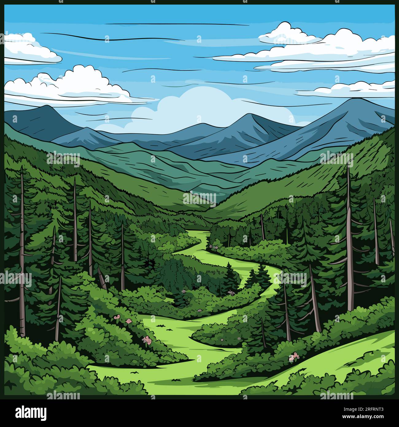 Great Smoky Mountains illustration dessinée à la main. Great Smoky Mountains. Illustration de dessin animé de style doodle vectoriel Illustration de Vecteur