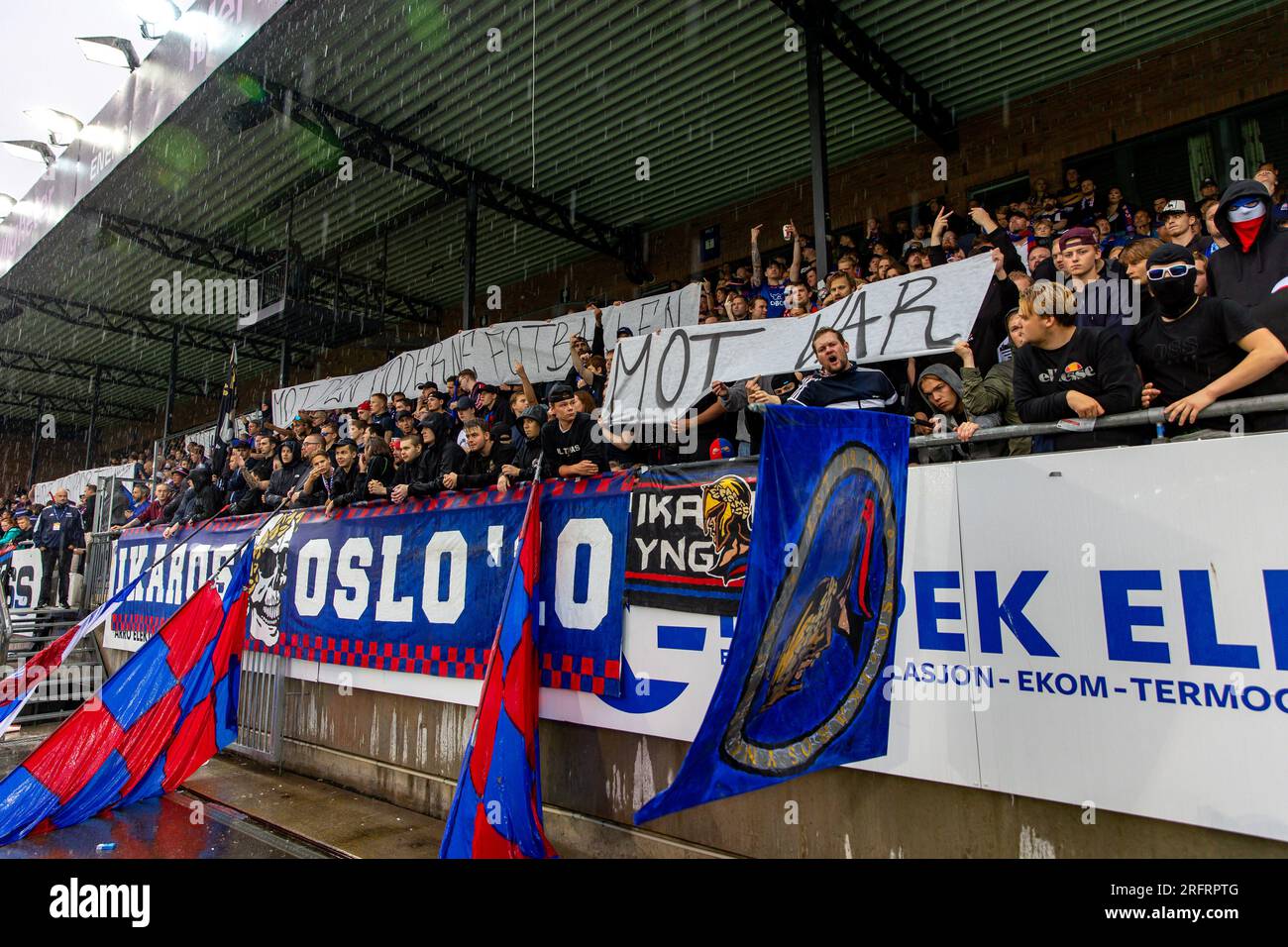 Drammen, Norvège, 05 août 2023. VAR-Protest pendant les 15 premières minutes du match entre Strømsgodset et Vålerenga au Marienlyst Stadion à Drammen. Crédit : Frode Arnesen/Alamy Live News Banque D'Images