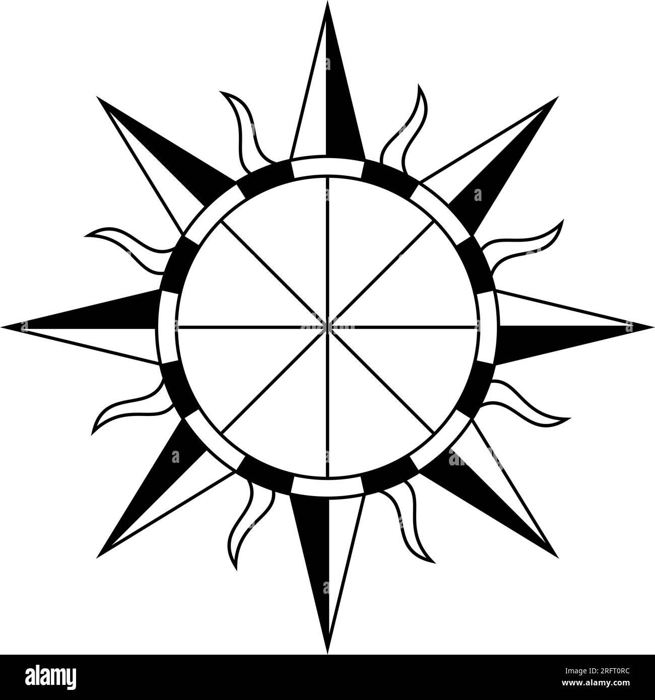 Rose du vent ou vecteur de rose de boussole avec huit directions. Arrière-plan isolé. Symbole de navigation marine, nautique ou trekking ou à inclure dans une carte. Illustration de Vecteur