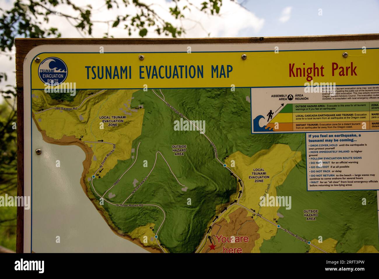 Carte d'alerte aux tsunamis le long de la côte de l'Oregon Banque D'Images