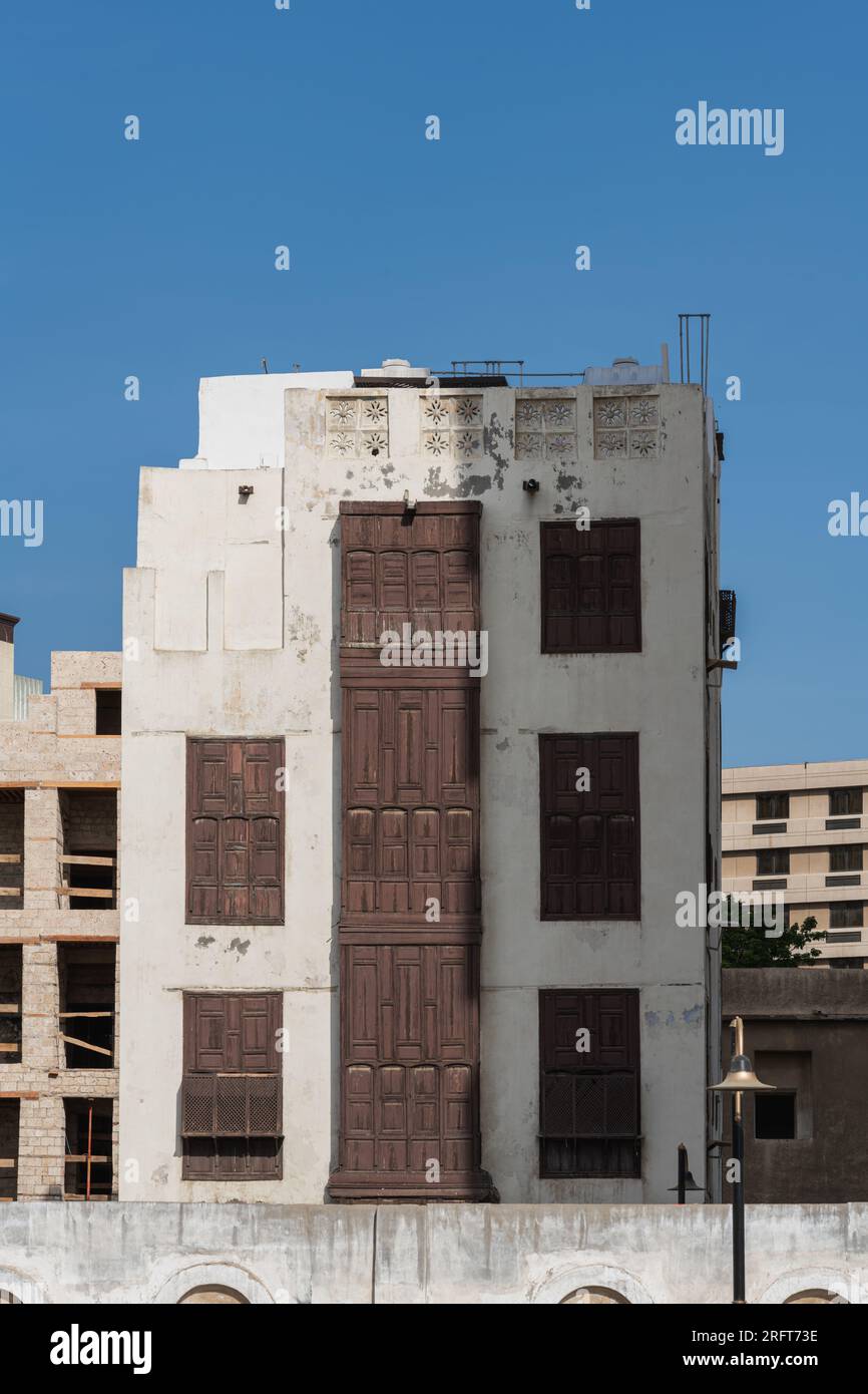 Vieille ville d'Al-Balad avec des maisons musulmanes traditionnelles, Djeddah, Arabie Saoudite Banque D'Images