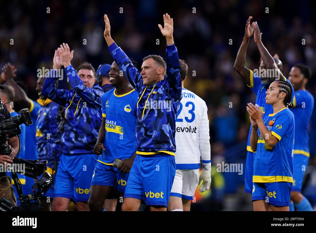 Le capitaine de l'équipe bleue Andriy Shevchenko après le match de Game4Ukraine à Stamford Bridge, Londres. Date de la photo : Samedi 5 août 2023. Banque D'Images