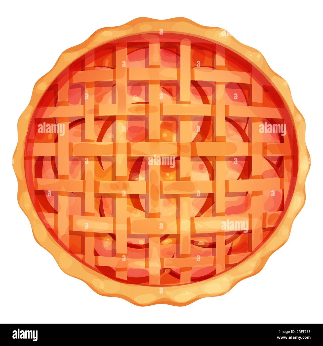 Homemde tarte, tarte orange vue de dessus toute la boulangerie ronde, dessert dans le style de bande dessinée isolé sur fond blanc. Récolte, nourriture chaude d'automne. Illustration vectorielle Illustration de Vecteur