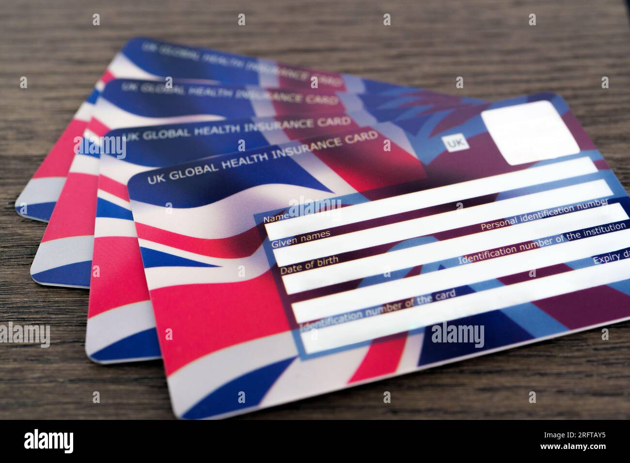 UK Global Health Insurance Card GHIC. La carte d'assurance qui vous permet d'obtenir des soins de santé publics en Europe à un coût réduit ou gratuitement. Stafford, United Banque D'Images