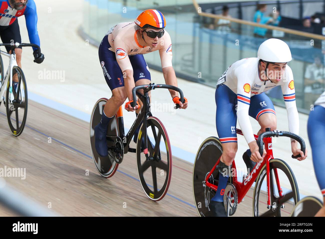 Glasgow, Royaume-Uni. 05 août 2023. GLASGOW, ÉCOSSE - 5 AOÛT : Matthijs Drenth des pays-Bas lors de la Men C3 Scratch Race le jour 3 des 96e Championnats du monde cycliste UCI Glasgow 2023 le 5 août 2023 à Glasgow, Écosse. (Photo de Tim Buitenhuis/Agence BSR) crédit : Agence BSR/Alamy Live News Banque D'Images