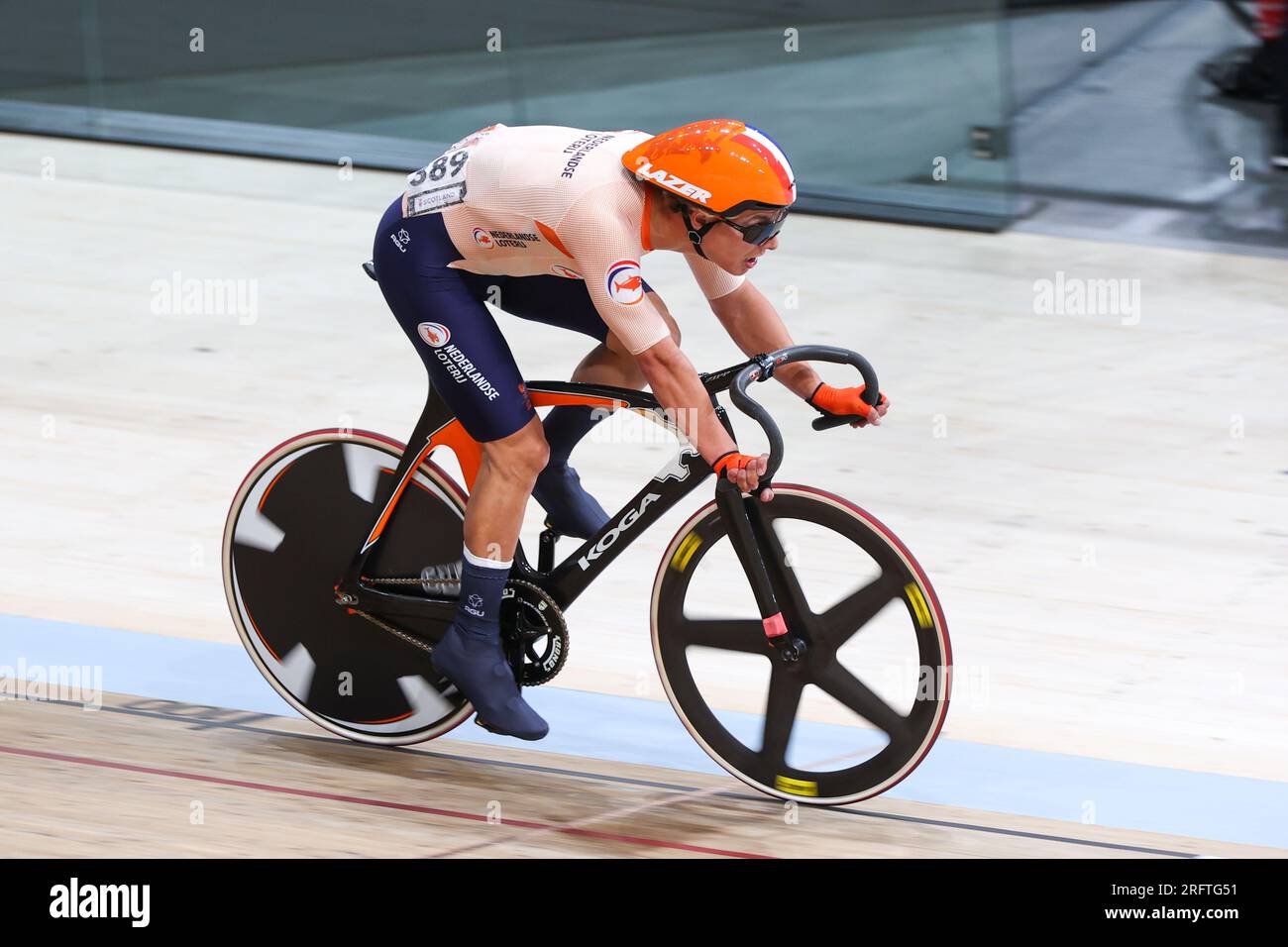 Glasgow, Royaume-Uni. 05 août 2023. GLASGOW, ÉCOSSE - 5 AOÛT : Matthijs Drenth des pays-Bas lors de la Men C3 Scratch Race le jour 3 des 96e Championnats du monde cycliste UCI Glasgow 2023 le 5 août 2023 à Glasgow, Écosse. (Photo de Tim Buitenhuis/Agence BSR) crédit : Agence BSR/Alamy Live News Banque D'Images