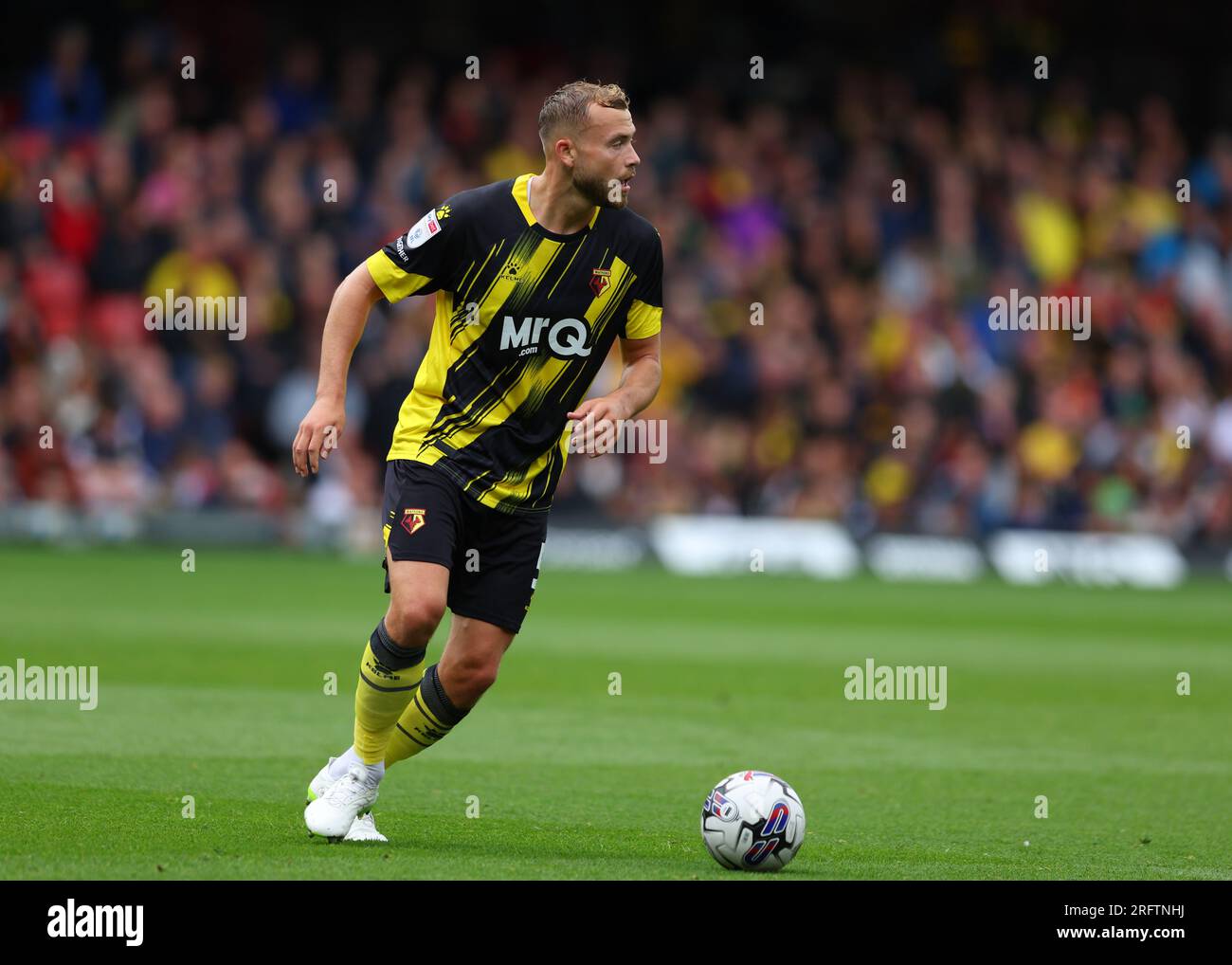 5 août 2023 : Vicarage Road, Watford, Hertfordshire, Angleterre ; EFL Championship football, Watford contre Queens Park Rangers ; Ryan Porteous de Watford Credit : action plus Sports Images/Alamy Live News Banque D'Images