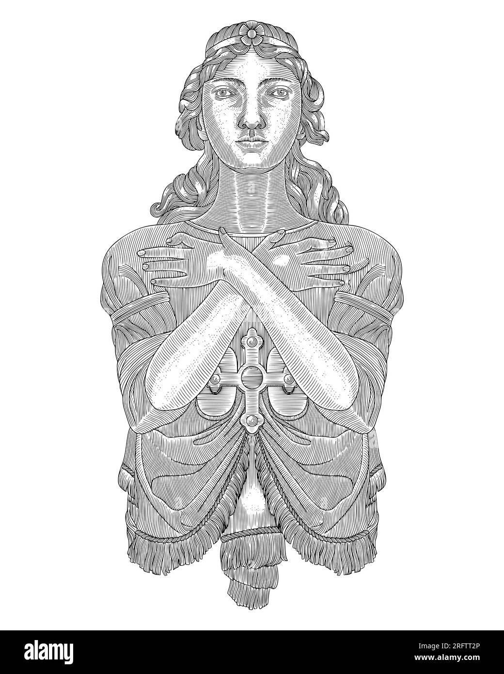 Vierge Marie avec croix, gravure vintage dessin style illustration vectorielle Illustration de Vecteur