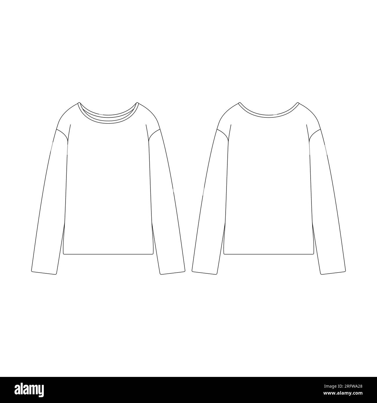 Modèle femmes côtelé col bateau pull vecteur illustration plat design contour collection vêtements d'extérieur Illustration de Vecteur