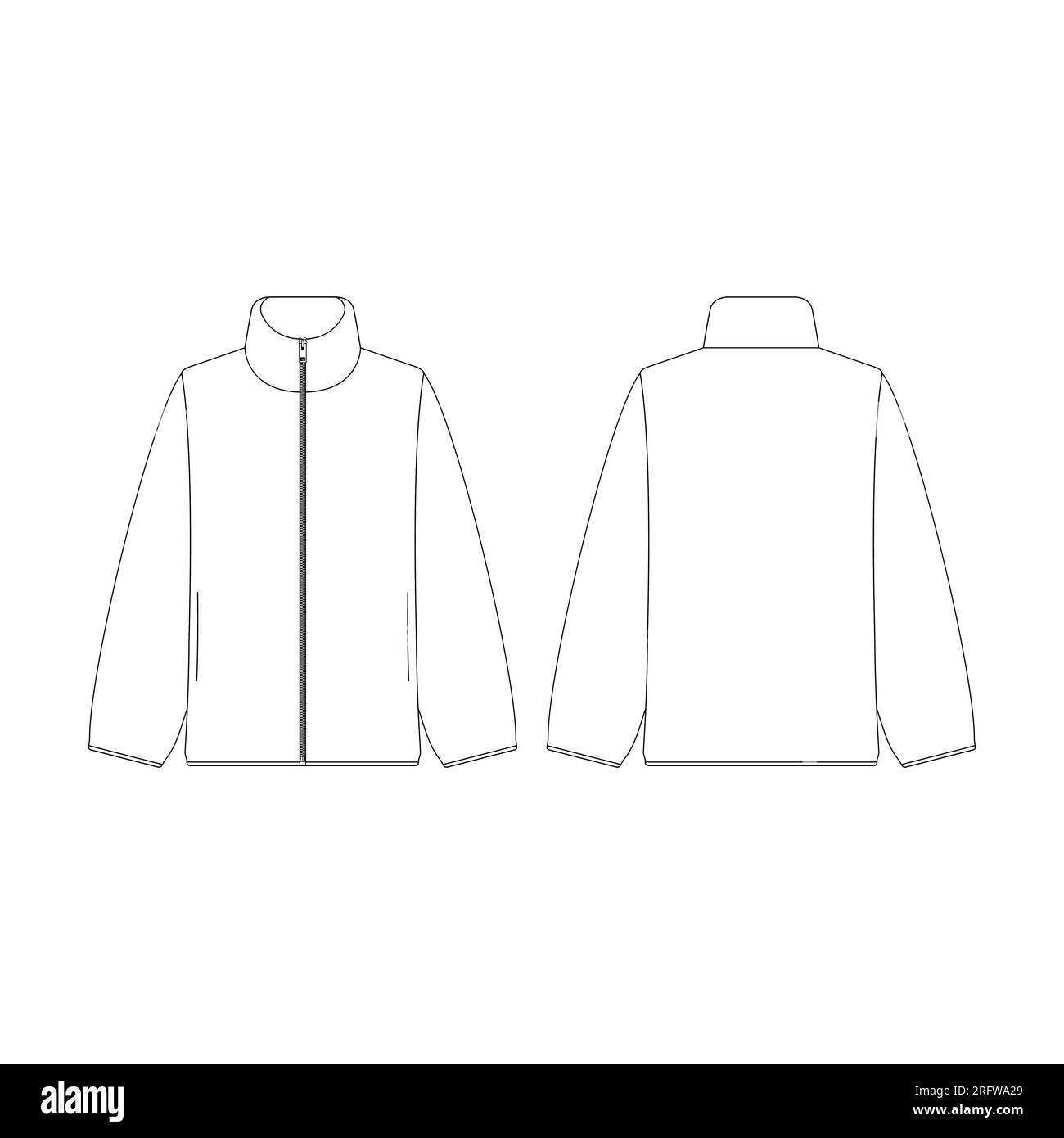 Modèle femmes veste zippée polaire illustration vectorielle design plat contour collection vêtements d'extérieur Illustration de Vecteur
