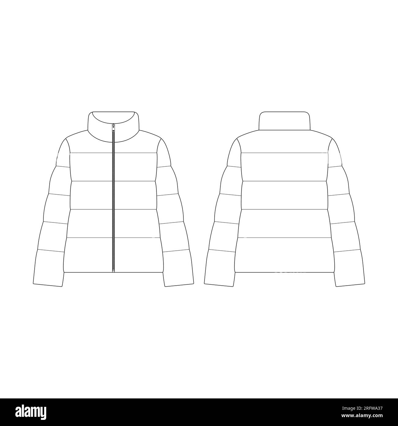 Modèle femmes duvet veste bouffante illustration vectorielle design plat contour collection vêtements d'extérieur Illustration de Vecteur