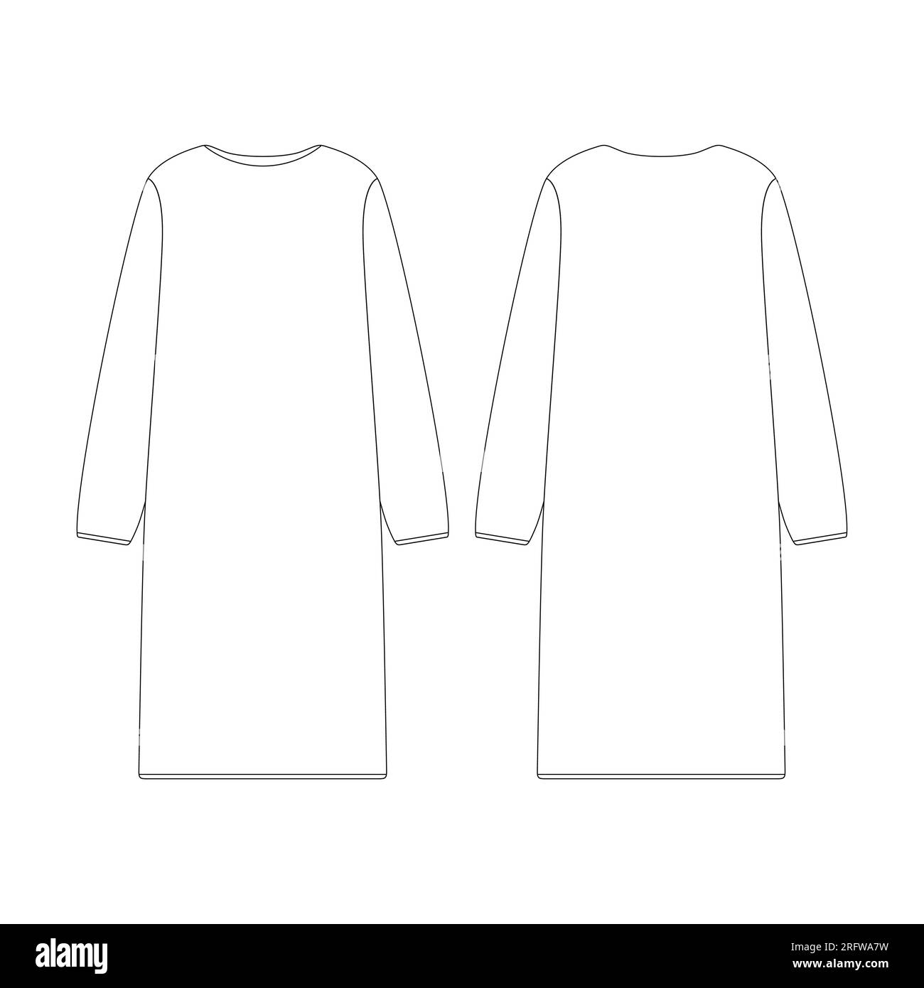 Modèle femmes robe à manches longues illustration vectorielle design plat contour de collection de vêtements d'extérieur Illustration de Vecteur
