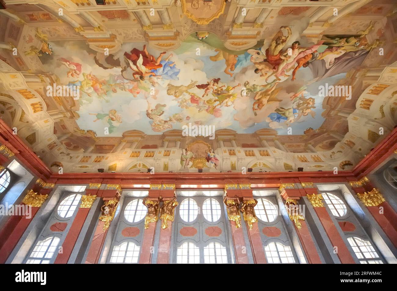 Melk, Basse-Autriche, Autriche. 19 juillet 2014. Fresque au plafond de Paul Troger (1731) dans la salle de marbre de l'abbaye de Melk Banque D'Images