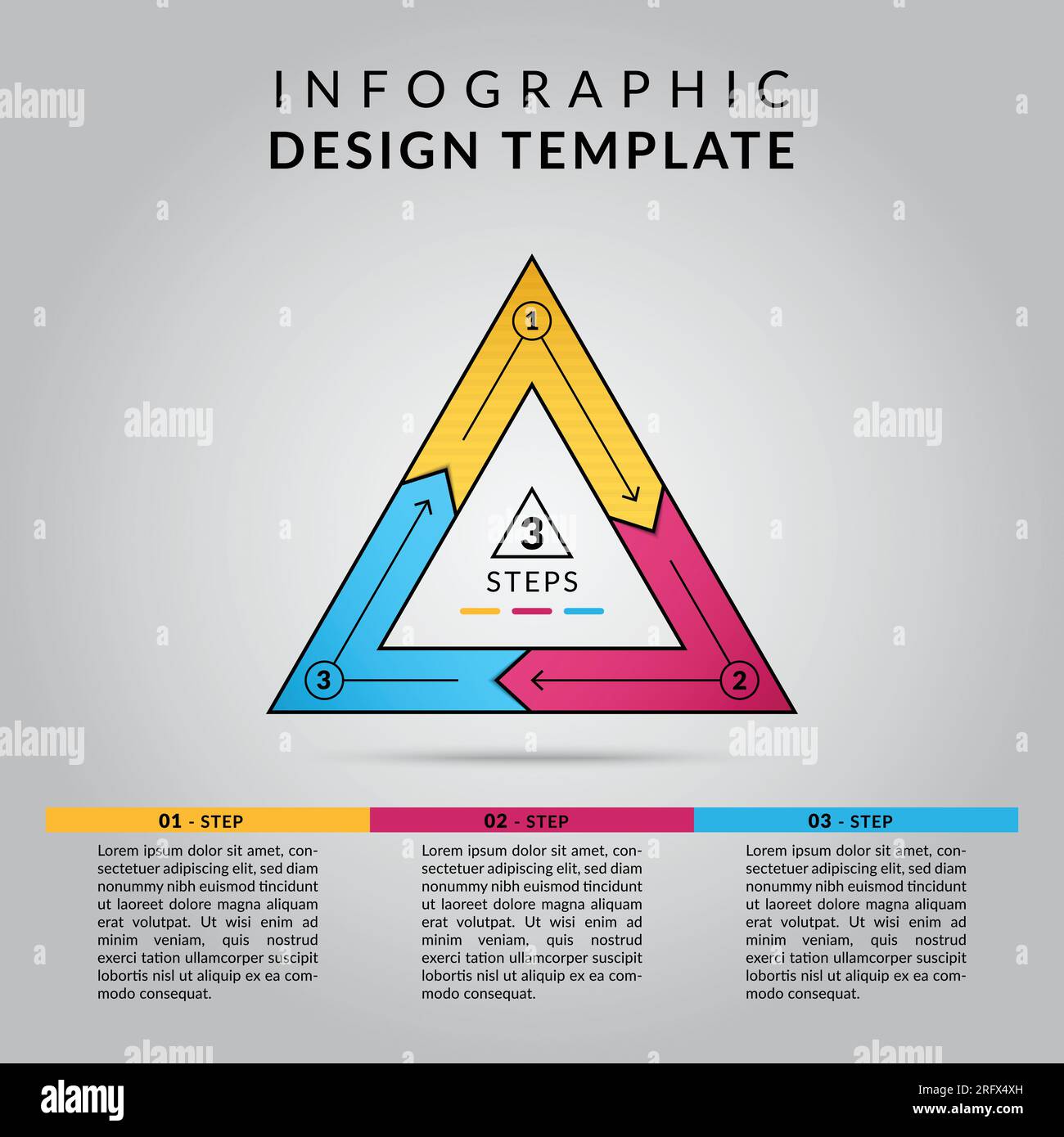 modèle de conception graphique info en 3 étapes. Modèle d'infographie moderne. 3 étapes de l'infographie peuvent être utilisées à des fins commerciales. Illustration de Vecteur
