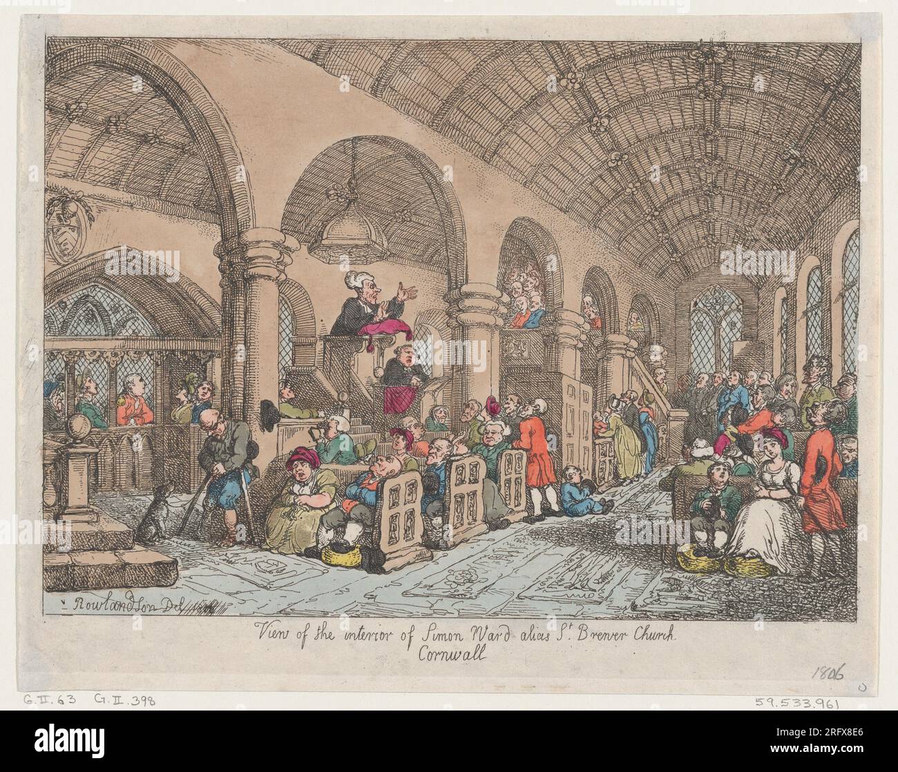 Vue de l'intérieur de l'église Simon Ward alias St Brewer Cornwall avril 1806 par Thomas Rowlandson Banque D'Images